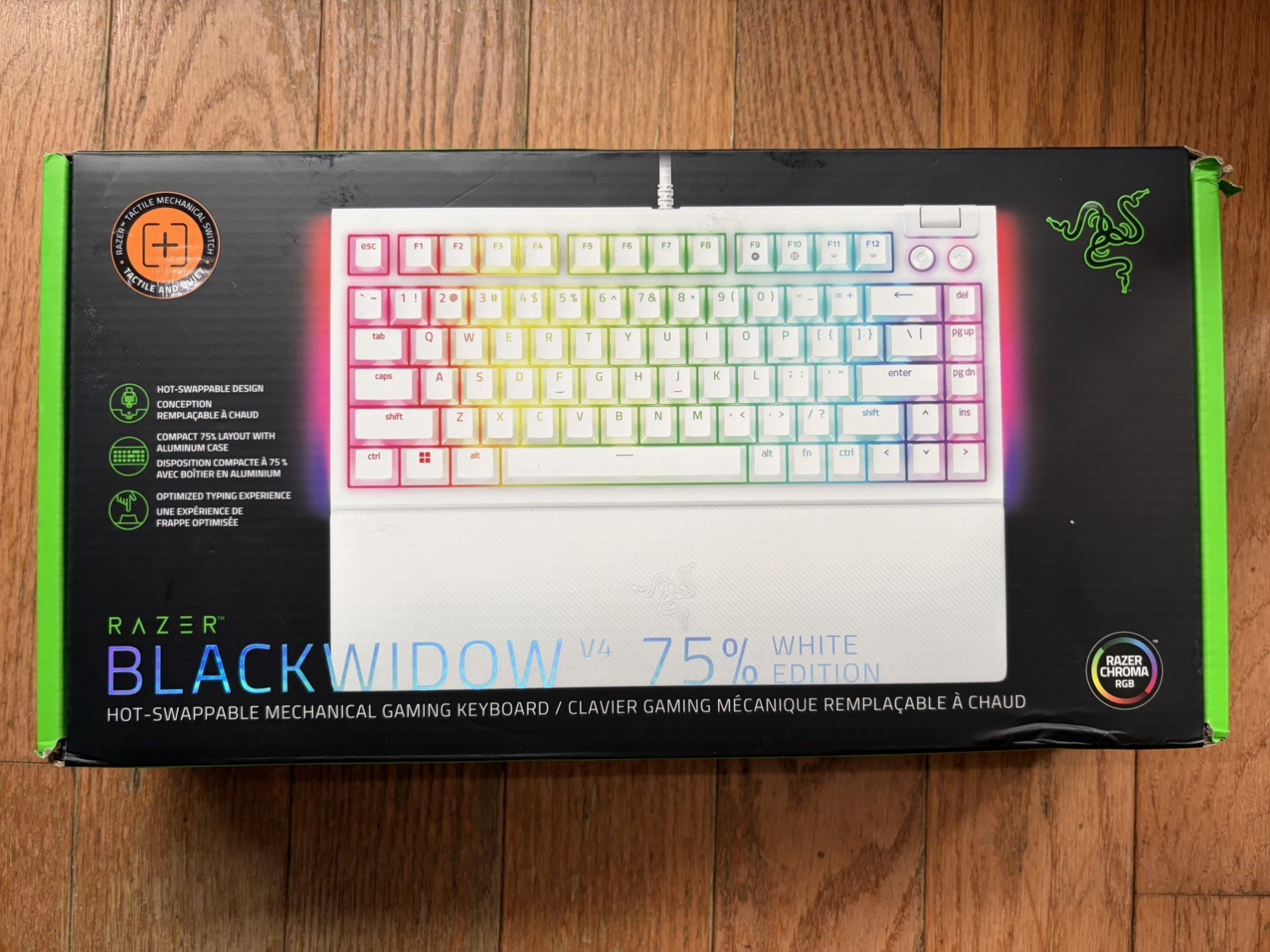 Razer BlackWidow V4 75% Mechanical Gaming Keyboard – White, US English
