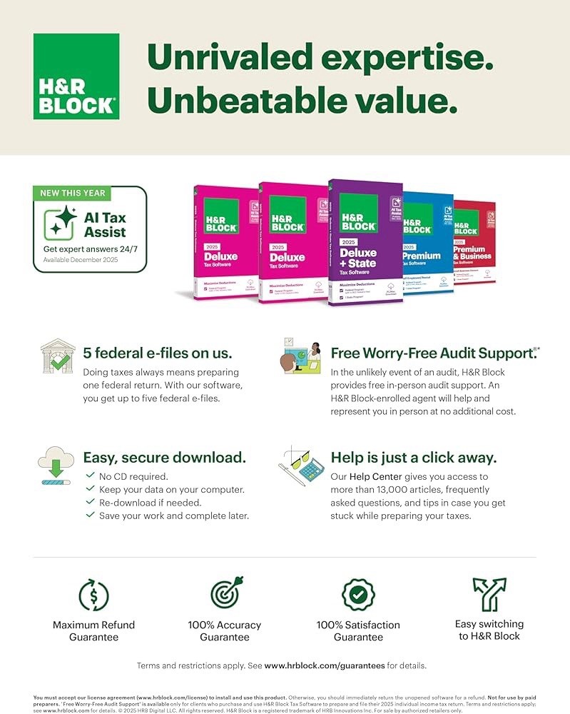 H&R Block Tax Software Basic 2025 PC/Mac [Product Key Card]