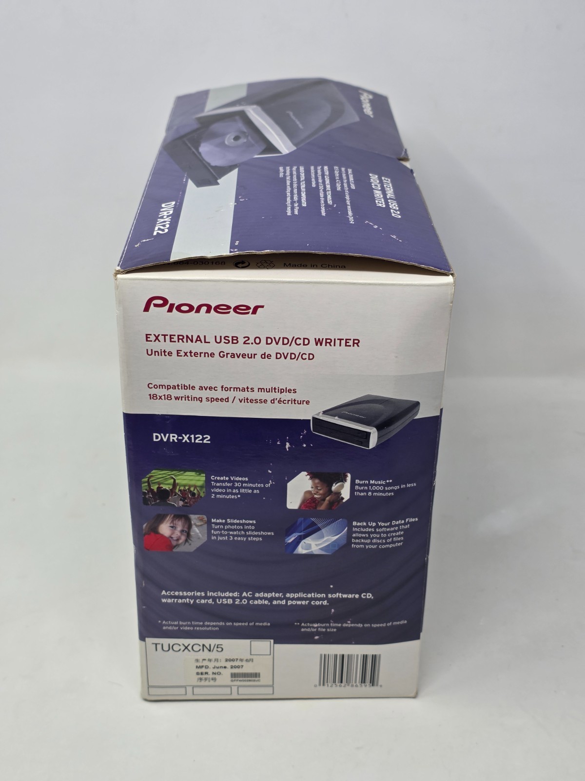 Pioneer DVR-X122 External USB 2.0 DVD/CD Writer 18x Multi-Format NEW OPEN BOX