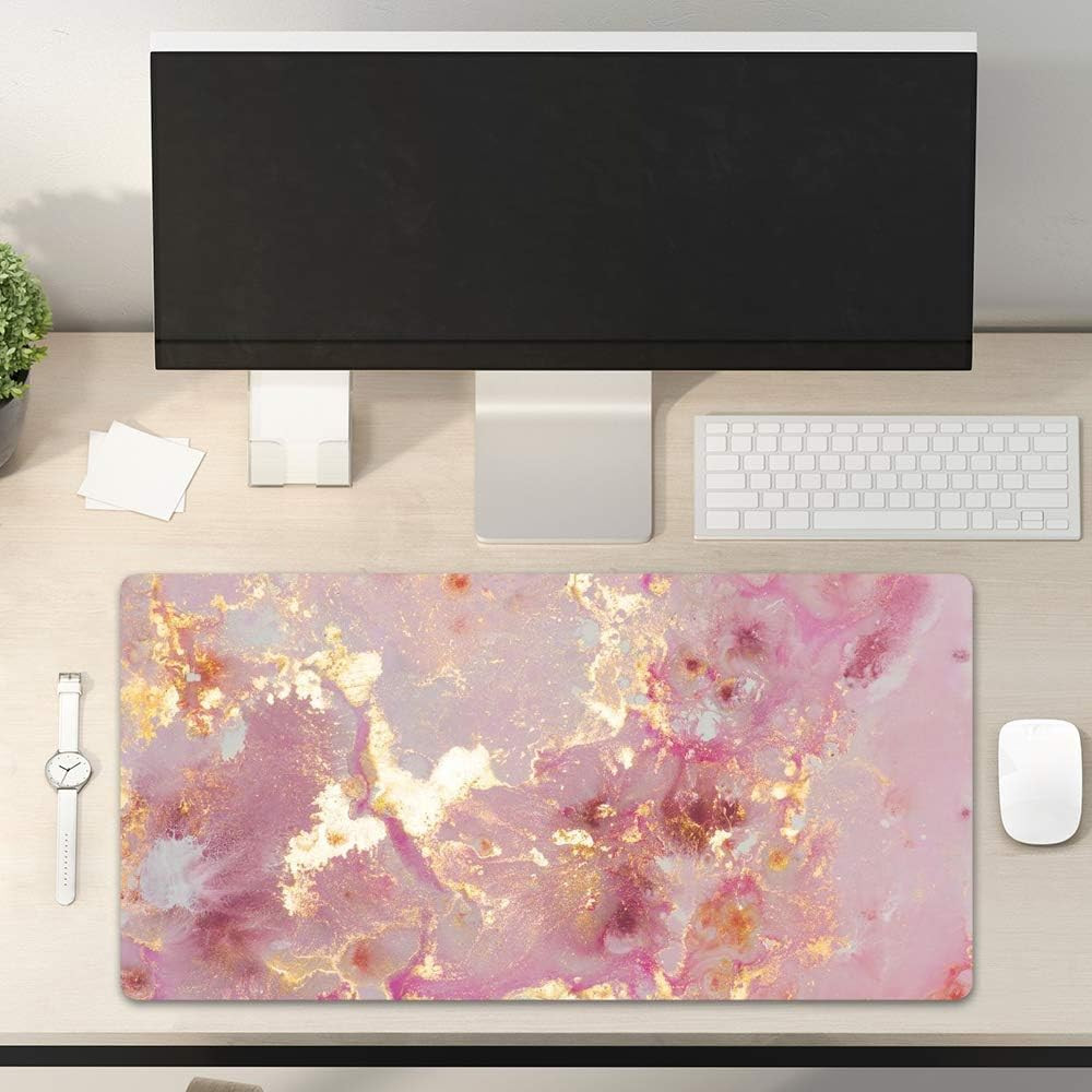 Large Mouse Pad, Cute Pink Desk Mat for Desktop, Women Girls PU Leather Desk Pad