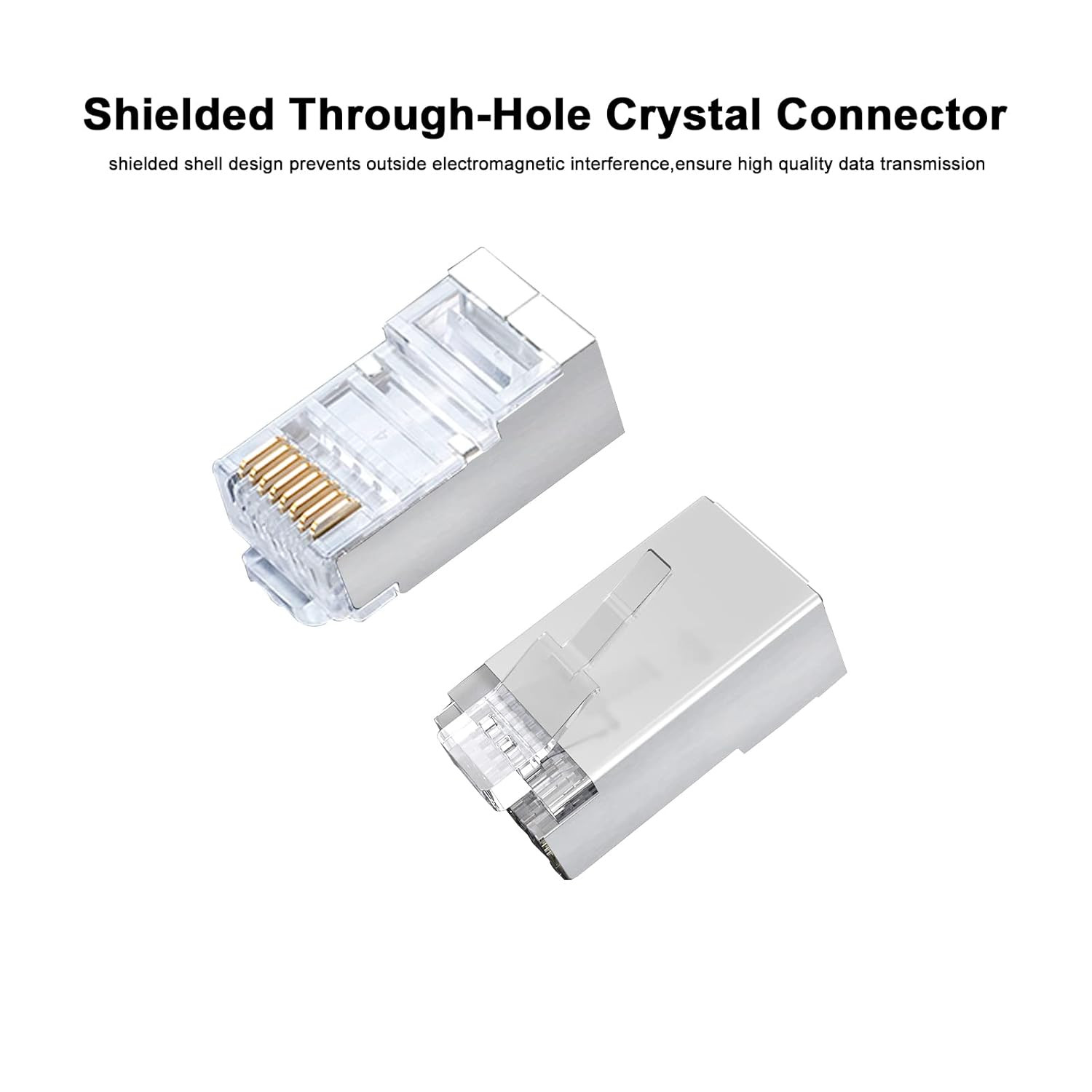 RJ45 Cat6 Shield Pass through Connectors Gold Plated 8P8C Ends for Solid Wire