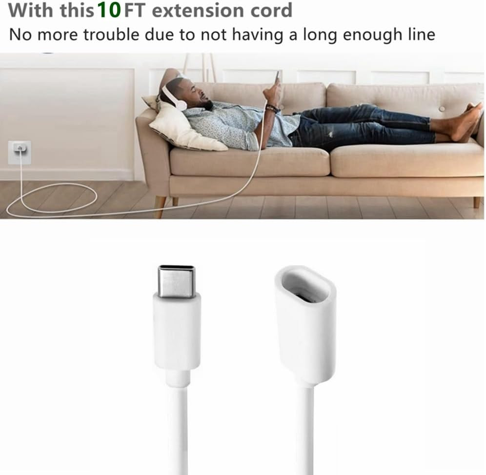 10Ft Long Type C Extension Cable, USB C Male to Female Extender Cord Compatible