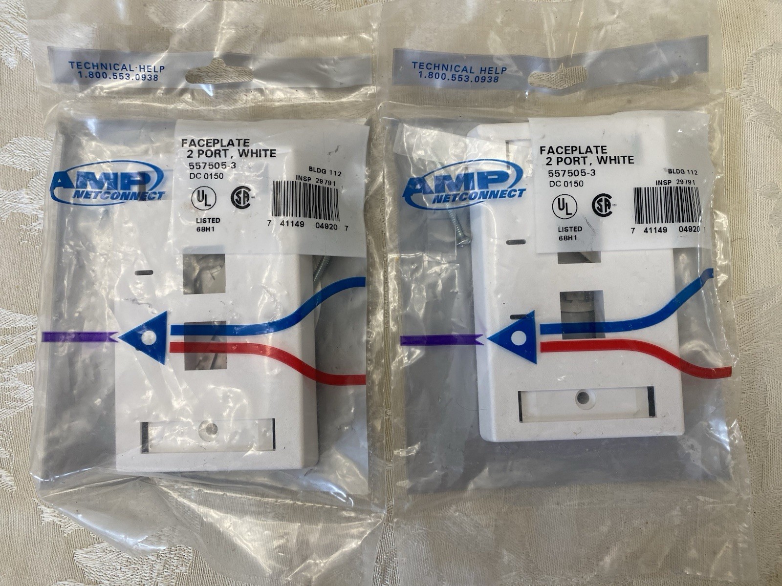 2 – NEW 2 PORT AMP NETCONNECT FACEPLATES, WHITE PART NO 569084-3 UL Listed 68H1