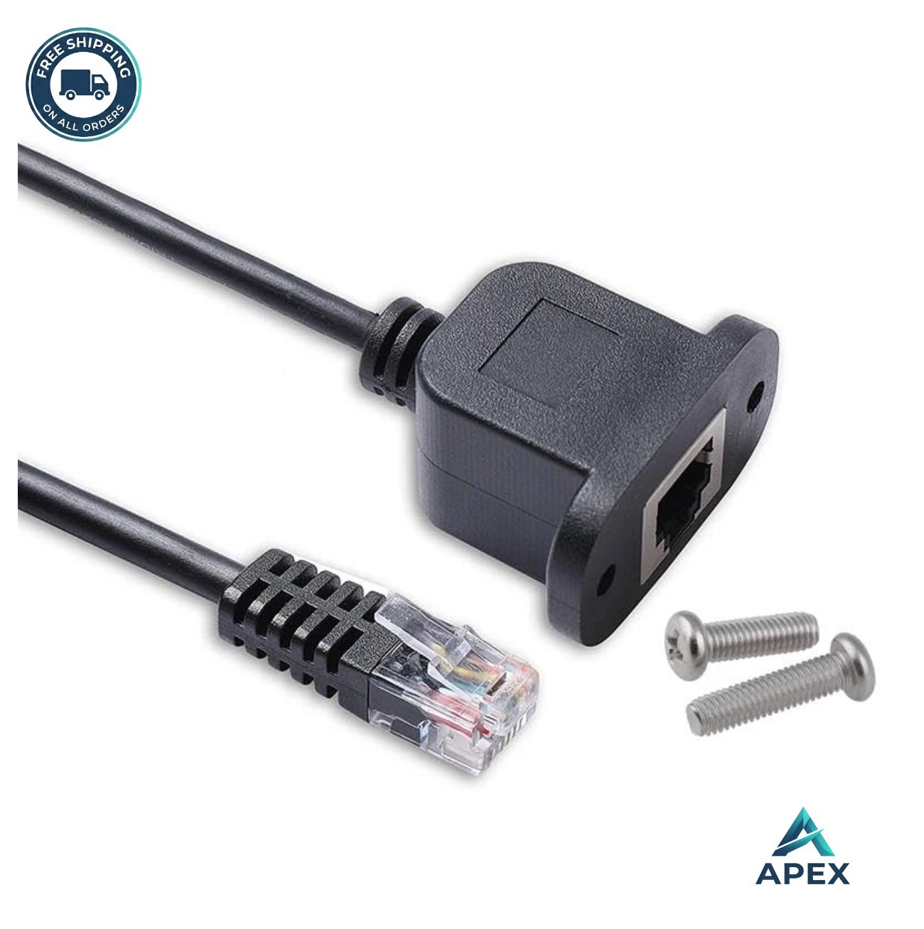 6P6C RJ11 RJ12 Female Panel Mount to Male Extension Cable 0.5M Straight Through