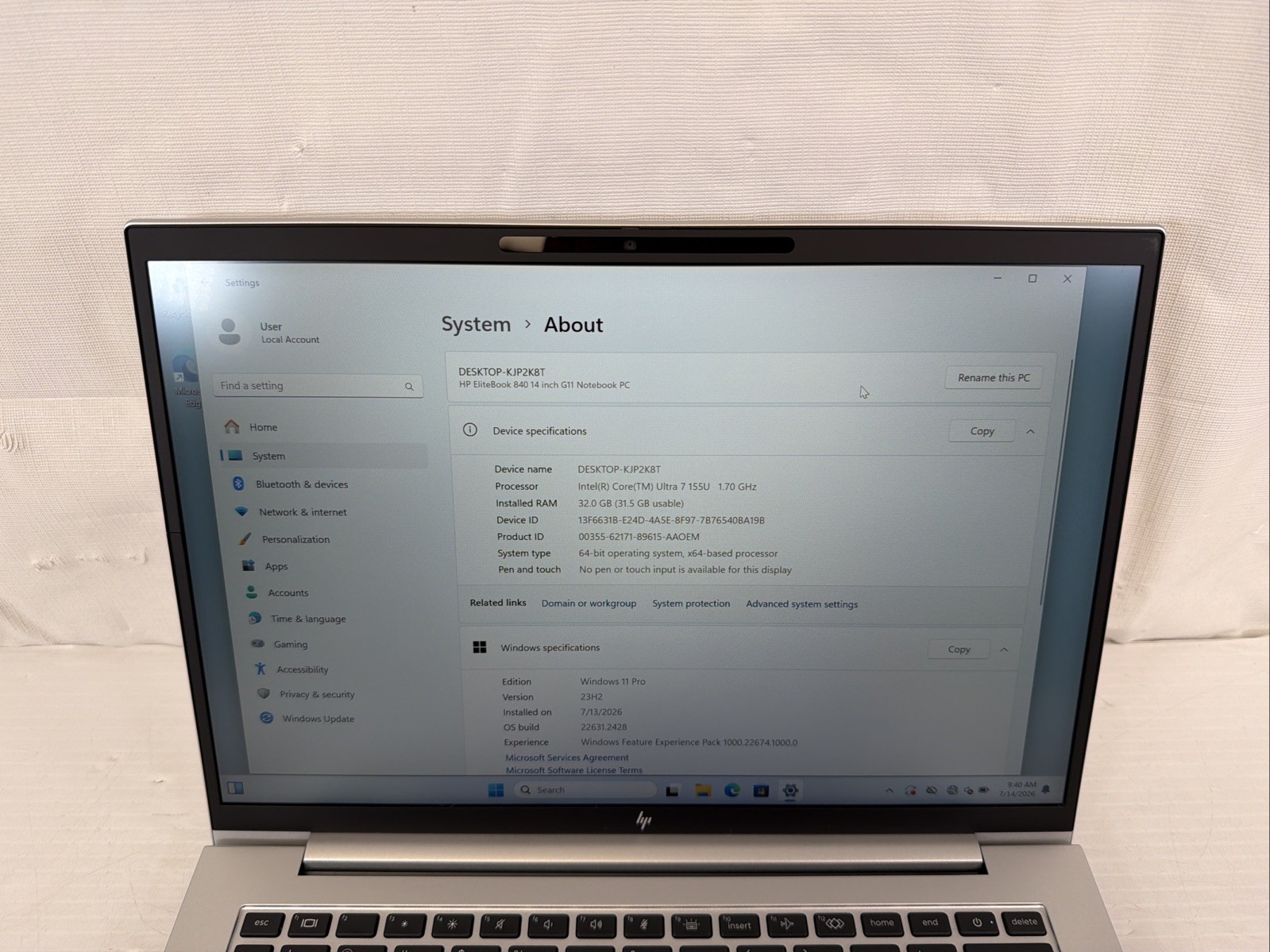 HP Elitebook 840 G11 14 FHD+ 4.7GHz Ultra 7 155U 32GB 512GB NVMe Grade B+Unit #3