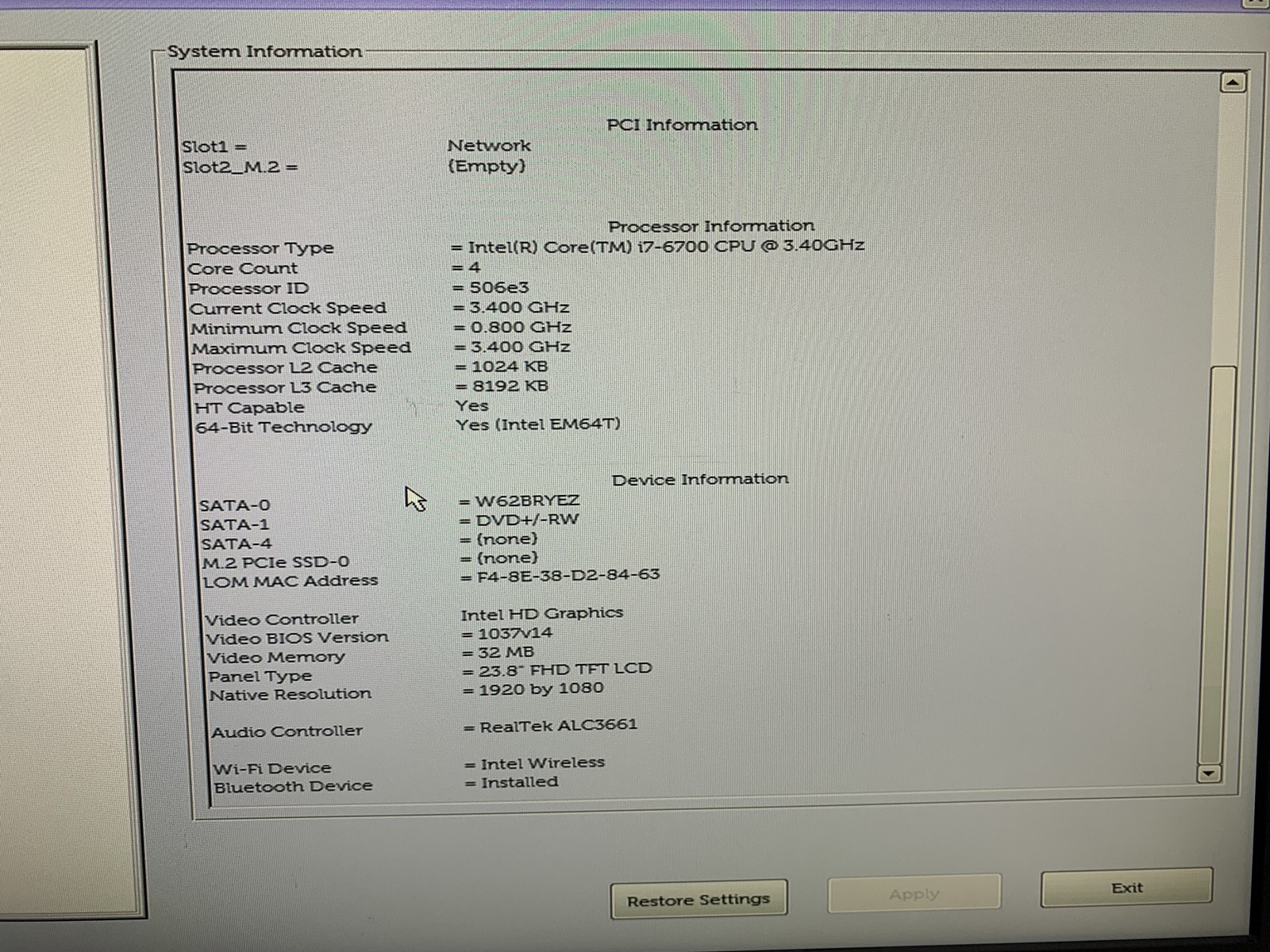 Dell OptiPlex 7440 AIO 23″ Core i7-6700 3.4GHz 16GB RAM 500GB HDD NO OS No Stand