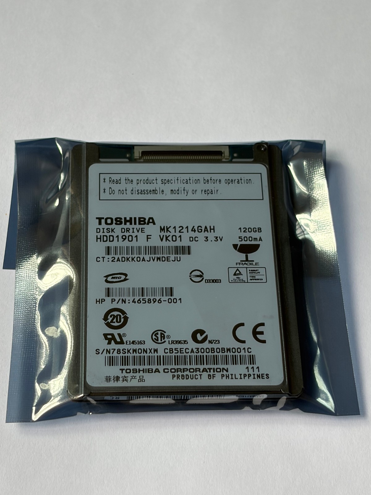 Toshiba MK1214GAH 120GB 1.8″ CE ZIF hard drive for notebook/ IPOD/ Video camera