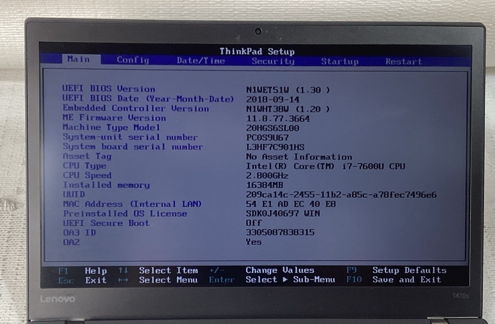 Lenovo Thinkpad T470s Core i7-7600U @ 2.80GHz 16GB RAM NO SSD