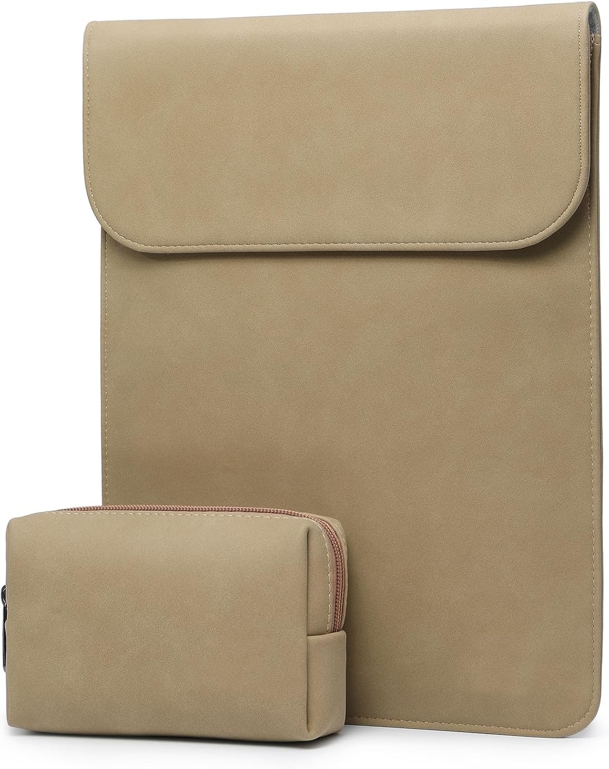 Khaki Faux Suede Laptop Sleeve 15-16 Inch for MacBook Pro 16/15 & XPS 15 with Ba