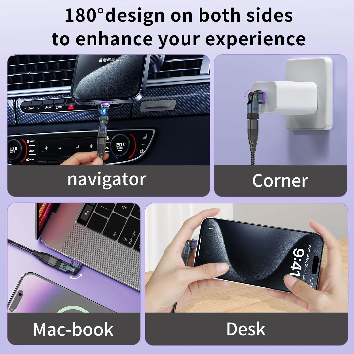 Uslion 240w Magnetic Usb-c Adapter 180° Rotation Fast Charging Type-c Converter¢