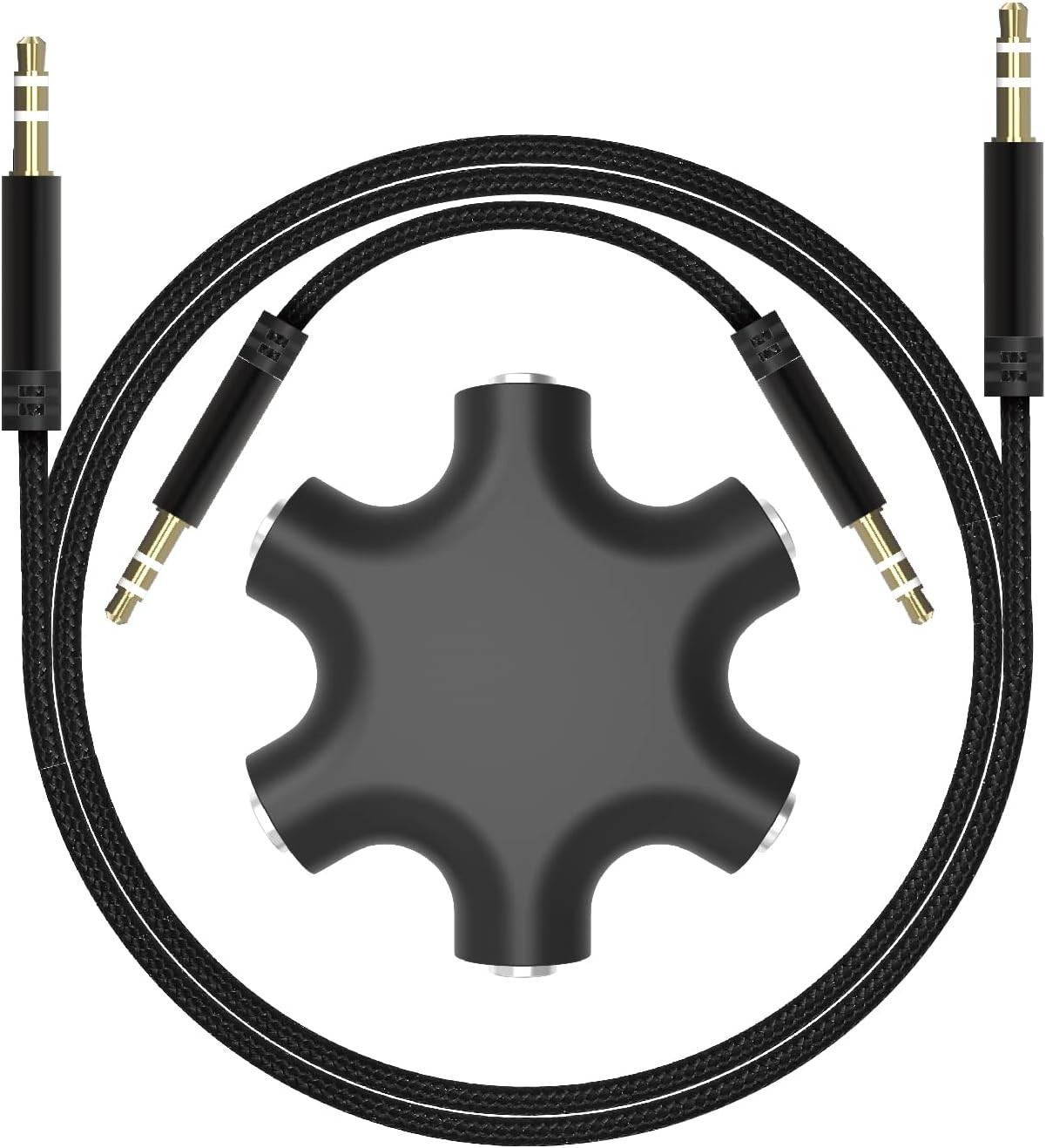 3.5mm Multi Headphone Audio Splitter 5-Jack Female Connector Adapter black