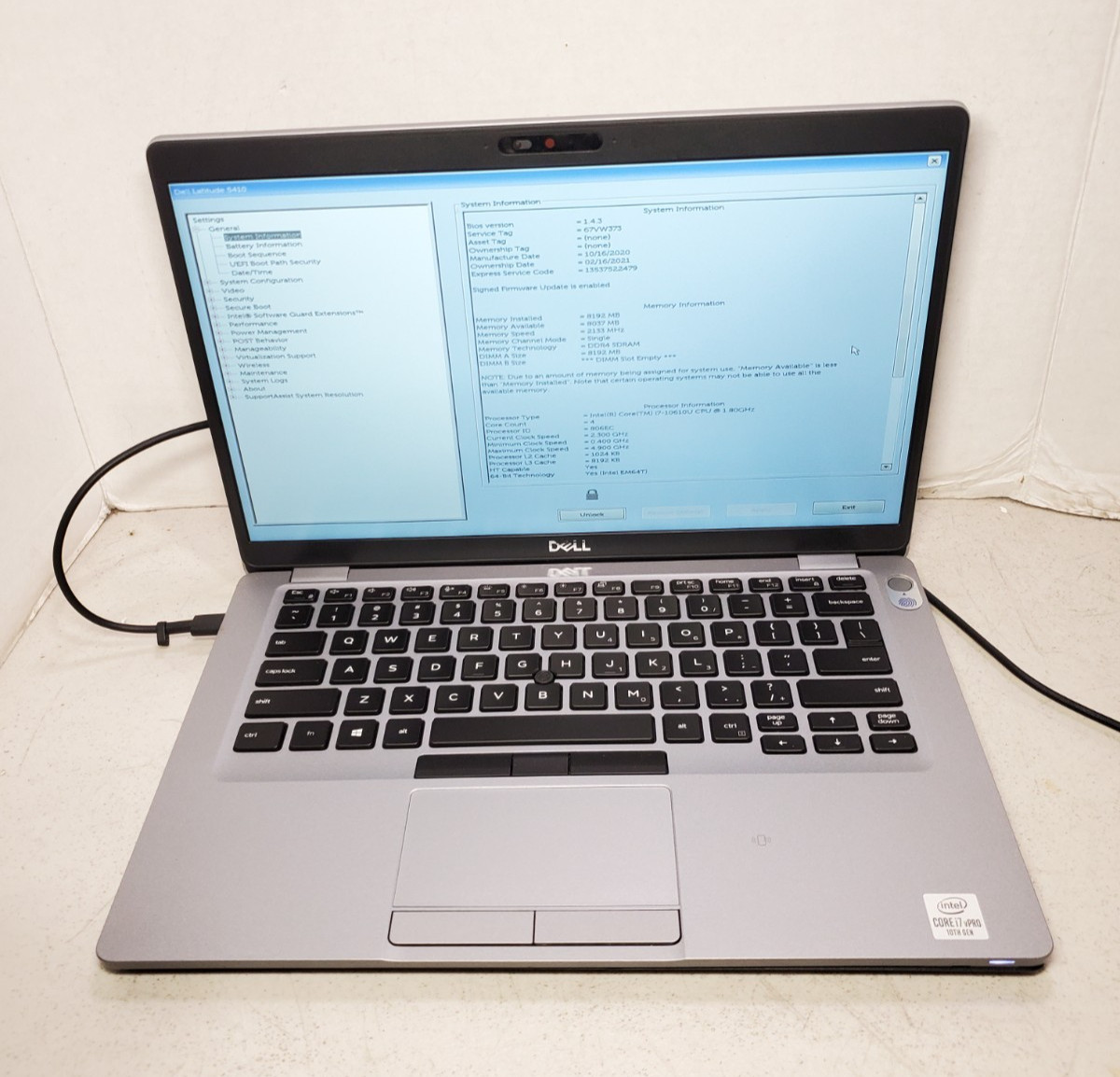 Dell Latitude 5410 14″ Laptop i7-10610u 1.6GHz 8GB RAM No SSD/OS! BIOS PW! #69
