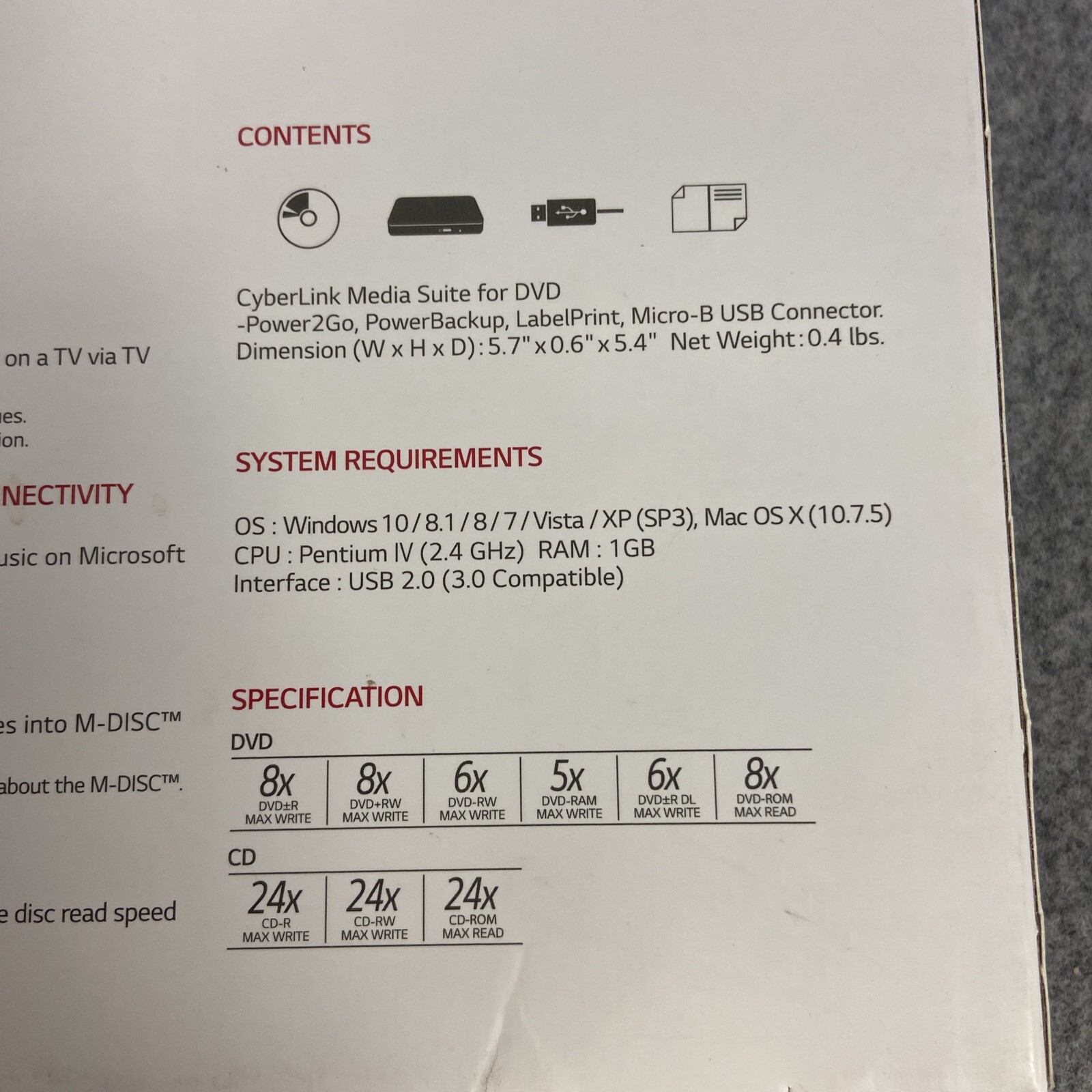LG Ultra Slim Portable DVD Writer -Compatible SP80 -Open Box- still New !!👍