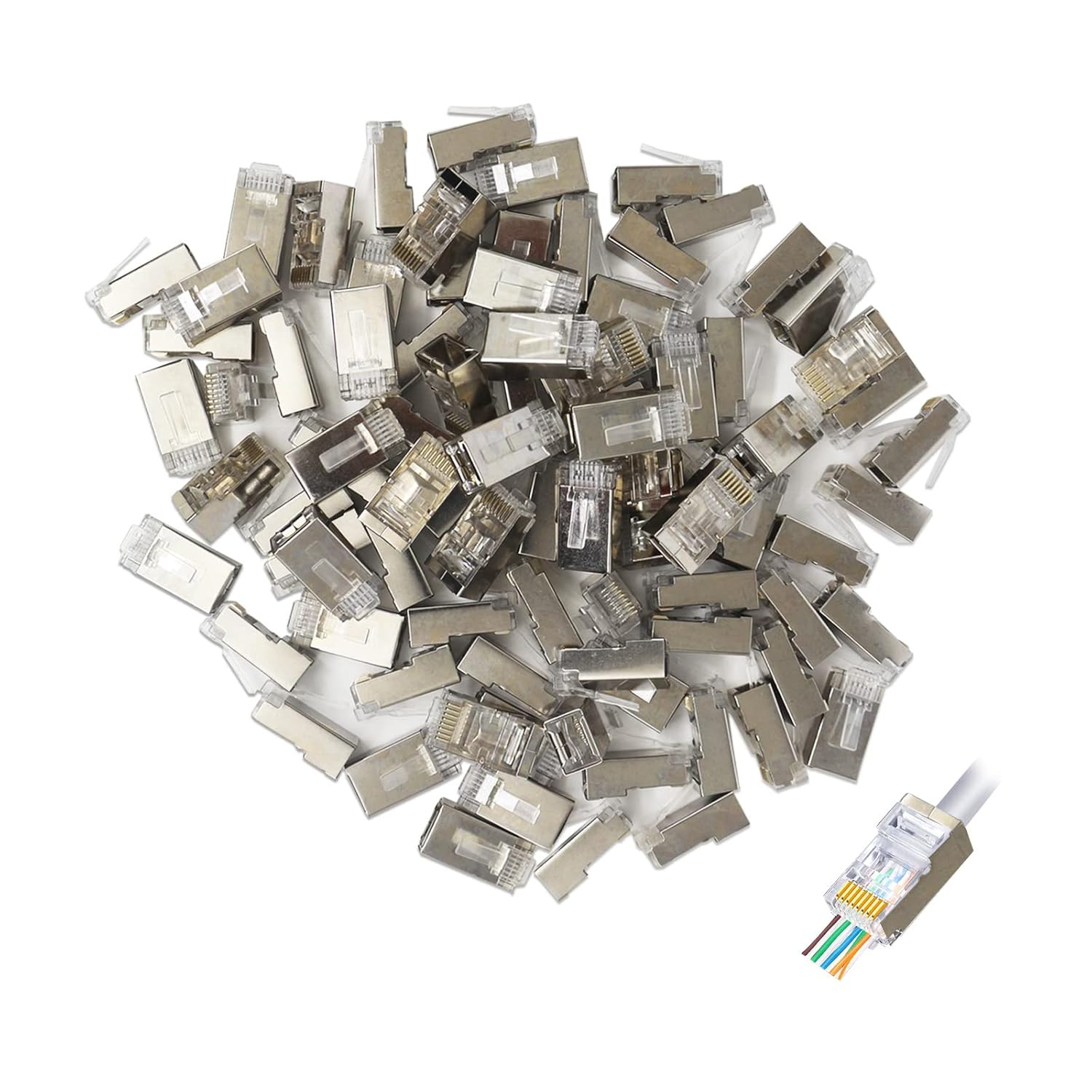 RJ45 Cat6 Shield Pass through Connectors Gold Plated 8P8C Ends for Solid Wire
