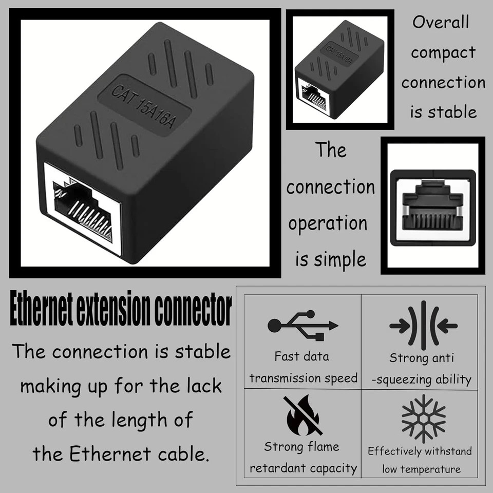 RJ45 Inline Coupler Cat7 Cat6 Cat5e Cat5 Ethernet LAN Network Cable Adapter Lot