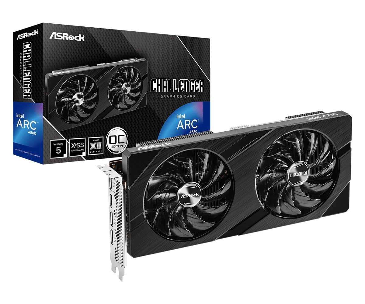 ASRock Intel Arc A580 Challenger 8GB OC Graphics Card, Xe HPG Black
