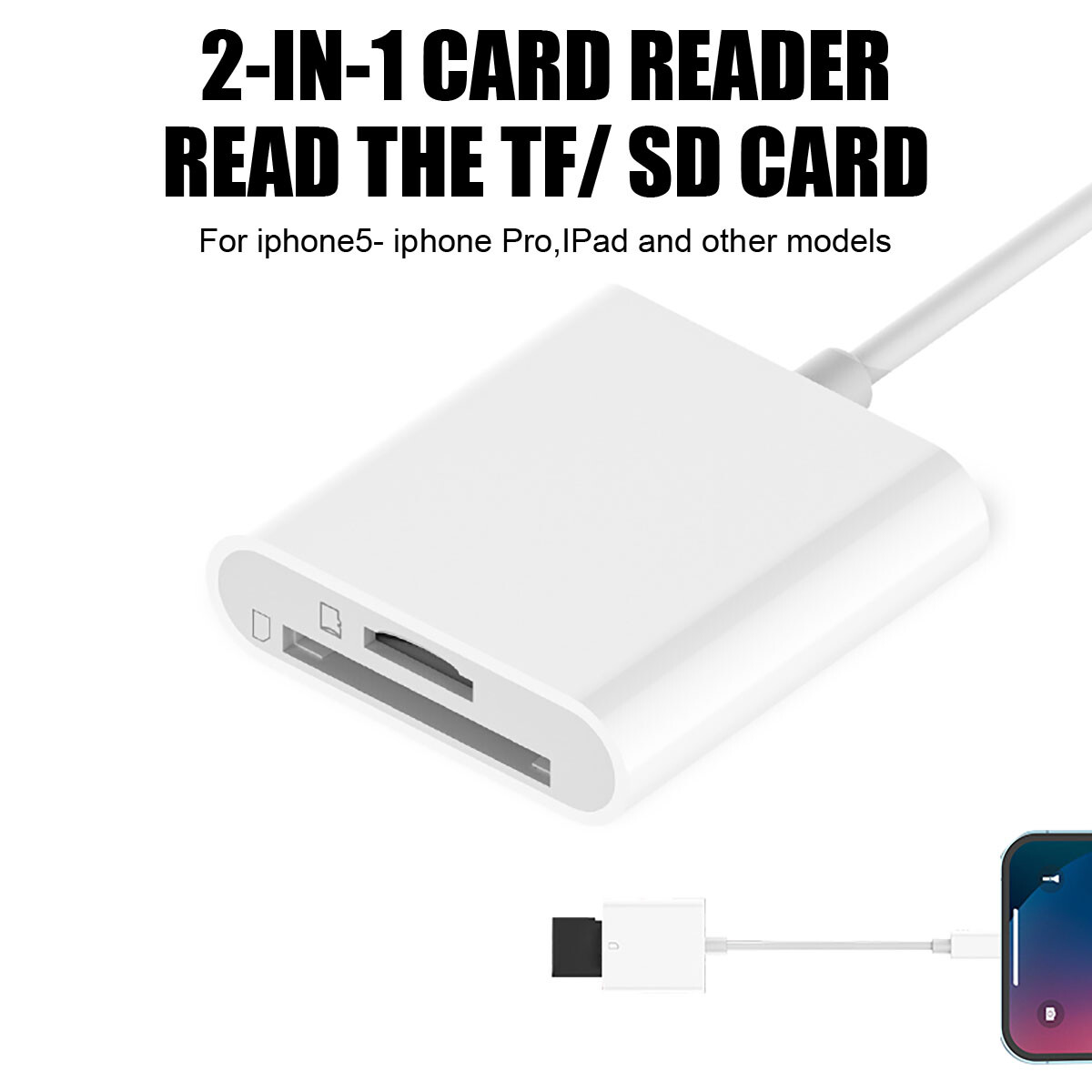 2in1 Micro SD/TF Dual Slot Memory Card Reader for iPhone iPad Camera Adapter Lot