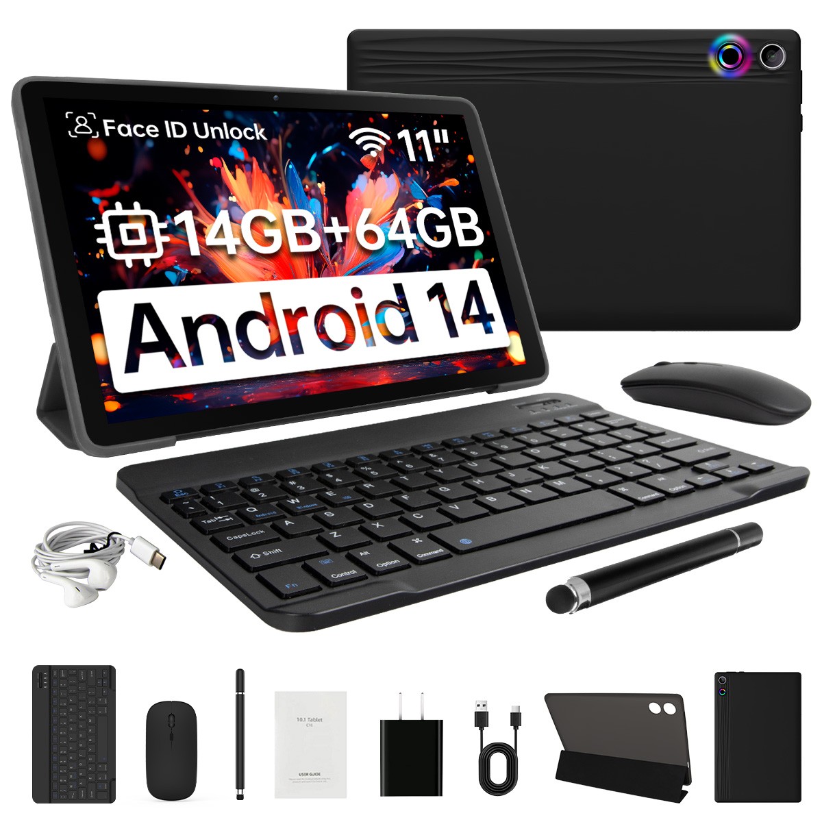 11 Inch Android 14 Octa-Core 14GB RAM 64GB ROM Tablet Kits with Keyboard/Mouse
