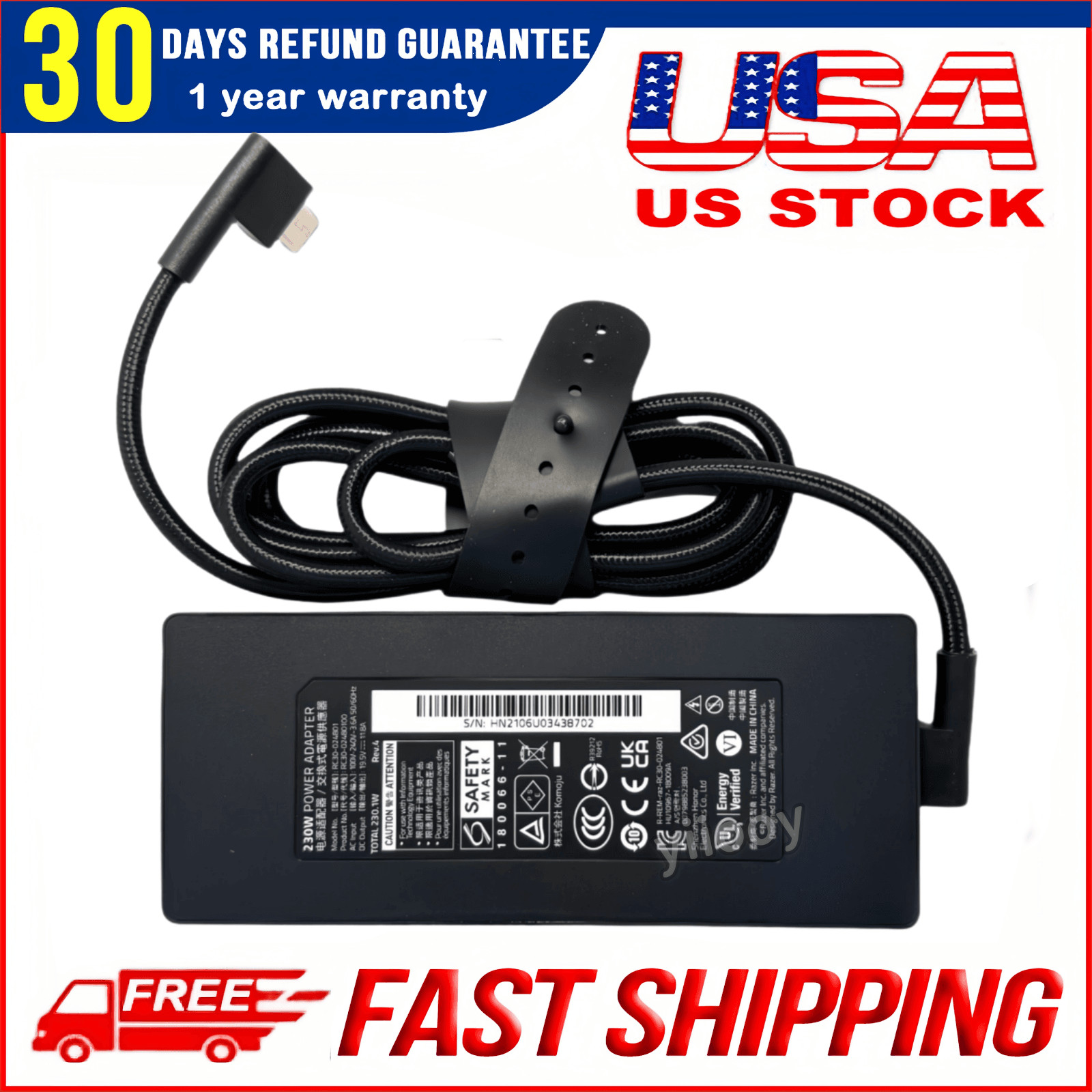 Genuine Power Adapter Charger 230W RC30-024801 for Razer Blade 14″ 15″ 17″ RTX