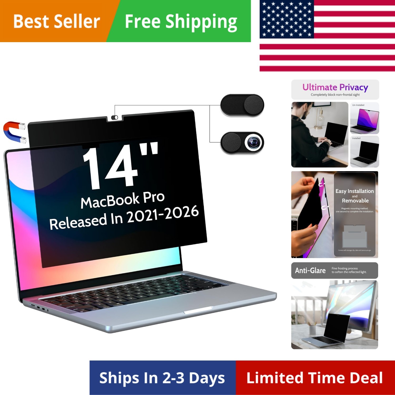 Magnetic Privacy Screen for MacBook Pro 14 Inch 2021-2026, M1, M2, M3, M4, M5…