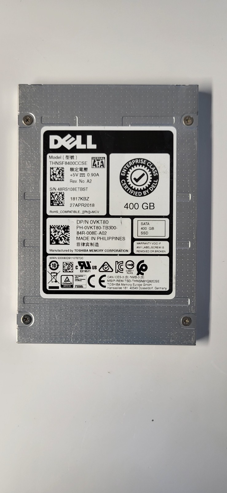 Toshiba Dell 400GB 6Gb/s SATA 2.5″ Enterprise SSD THNSF8400CCSE Health:Good *QTY