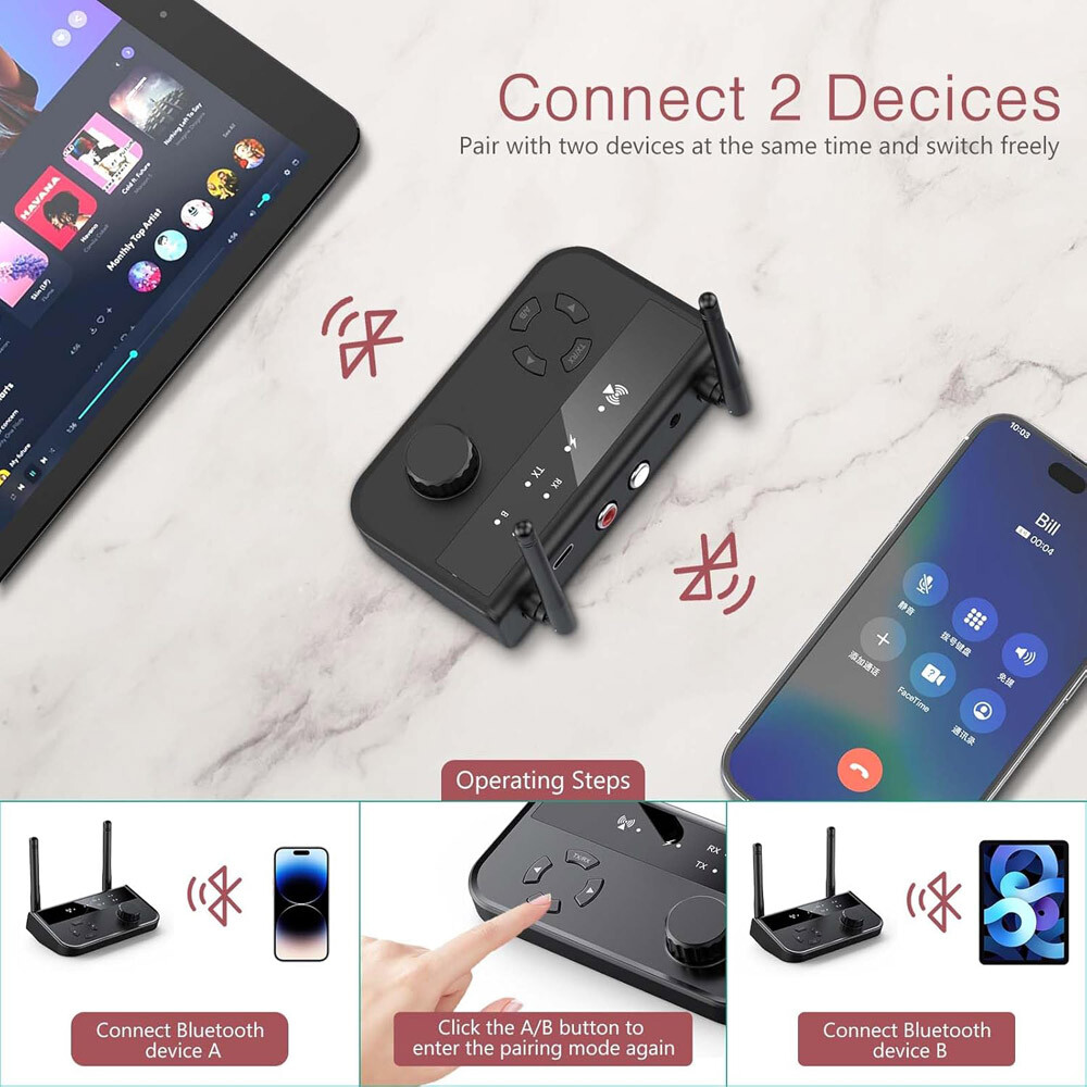 Bluetooth 5.3 Transmitter Receiver Long Range For TV Home Stereo Audio Adapter