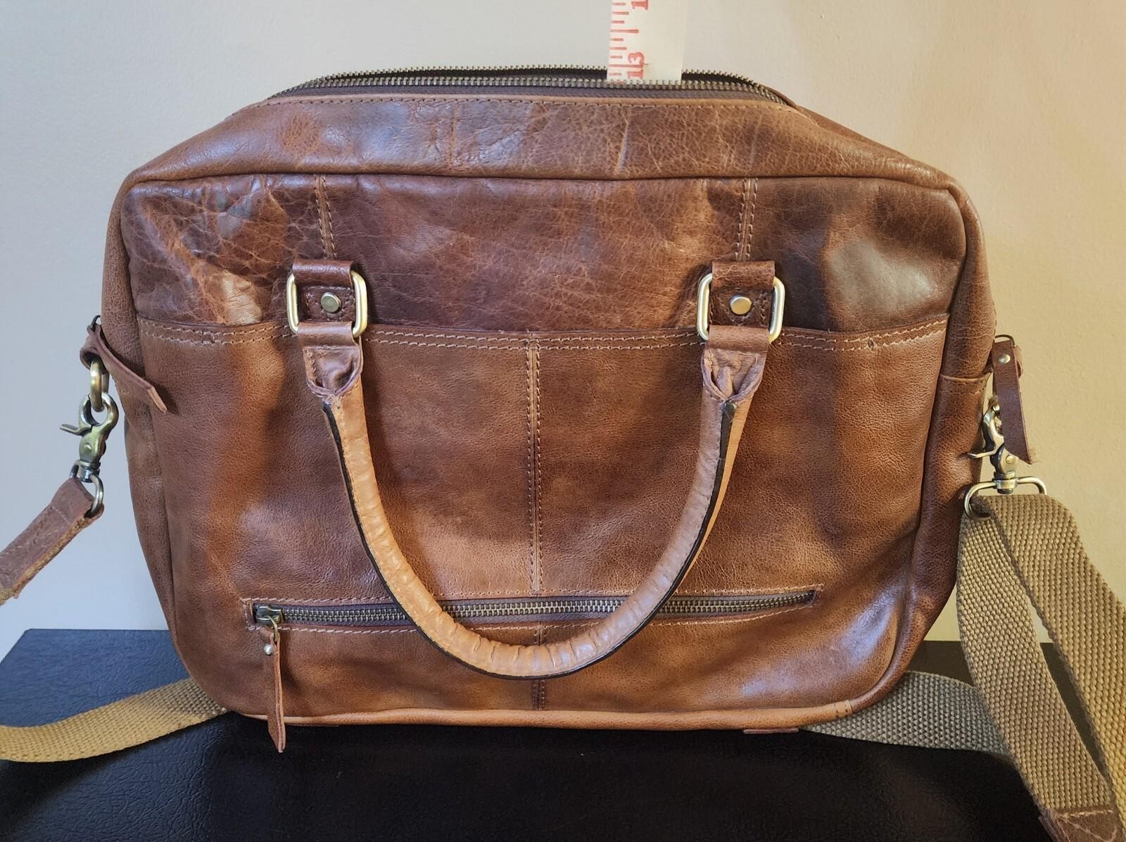 Aaron Brown Distressed Leather Messenger, Laptop, Office, School Bag 15″ NWT