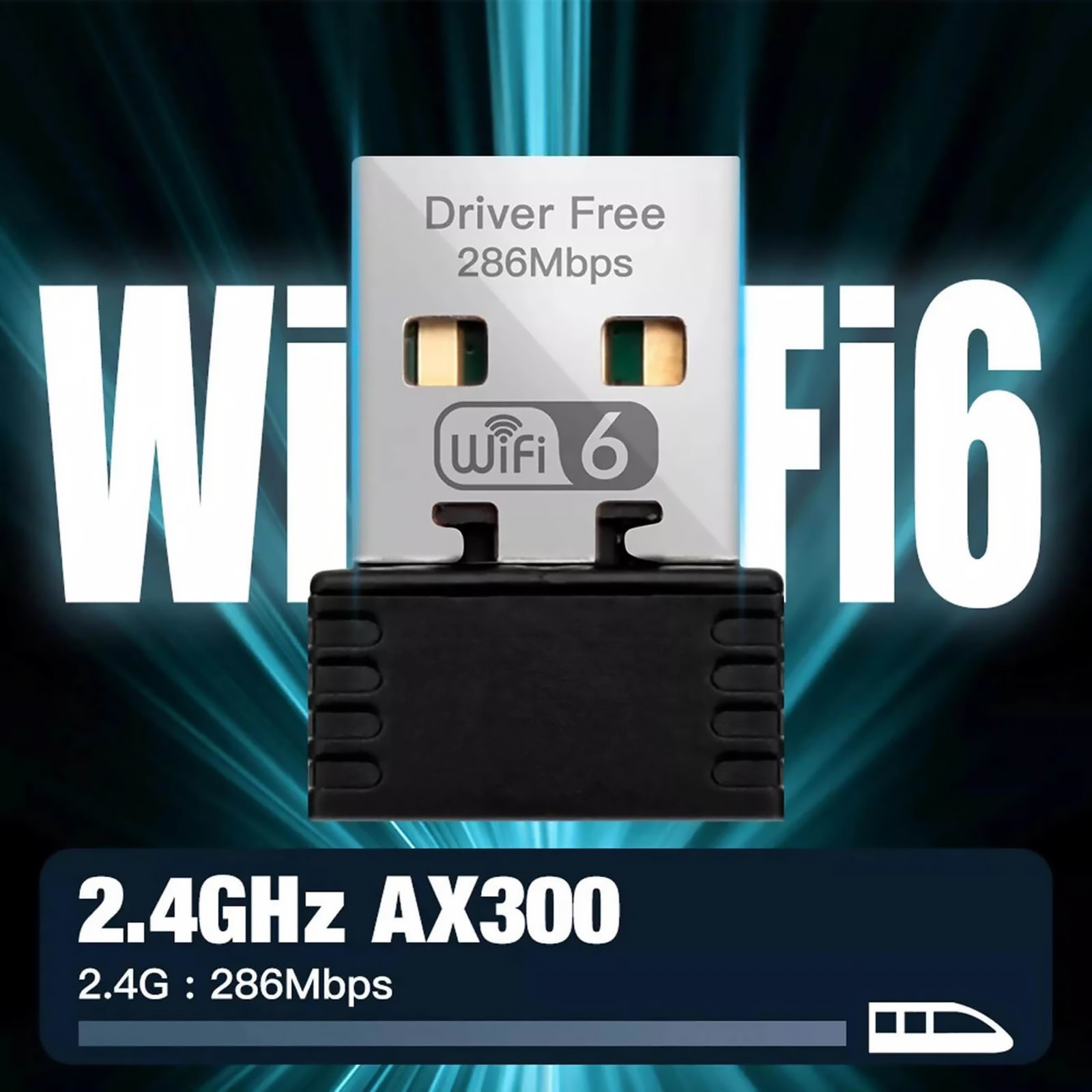 802.11ax WiFi 6 Wireless USB Adapter 2.4GHz 286Mbps Network Card for Win10 PC