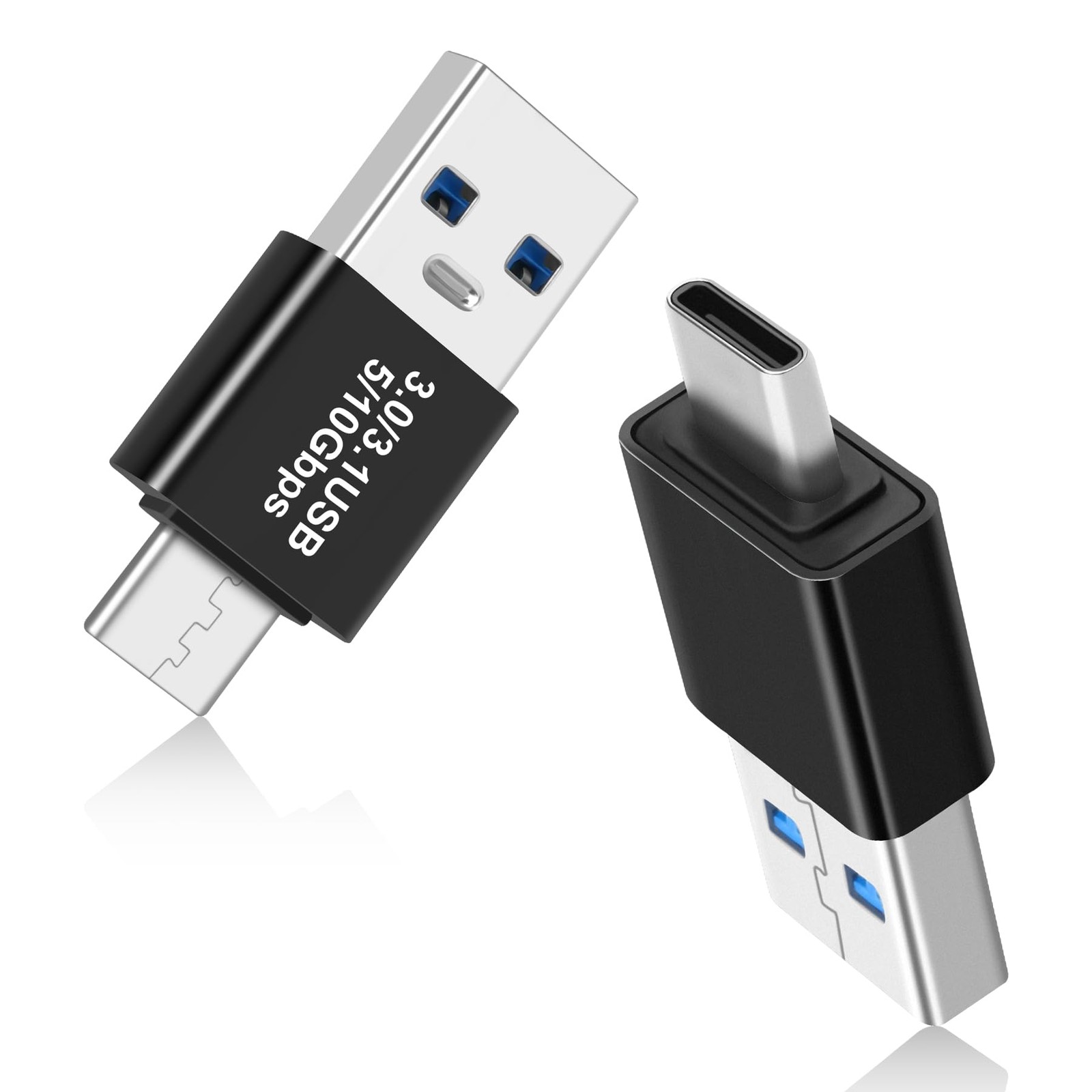 USB A to USB-C Male to Male Adapter 2-Pack OTG USB3.1 Gen2 10Gbps Converter Set