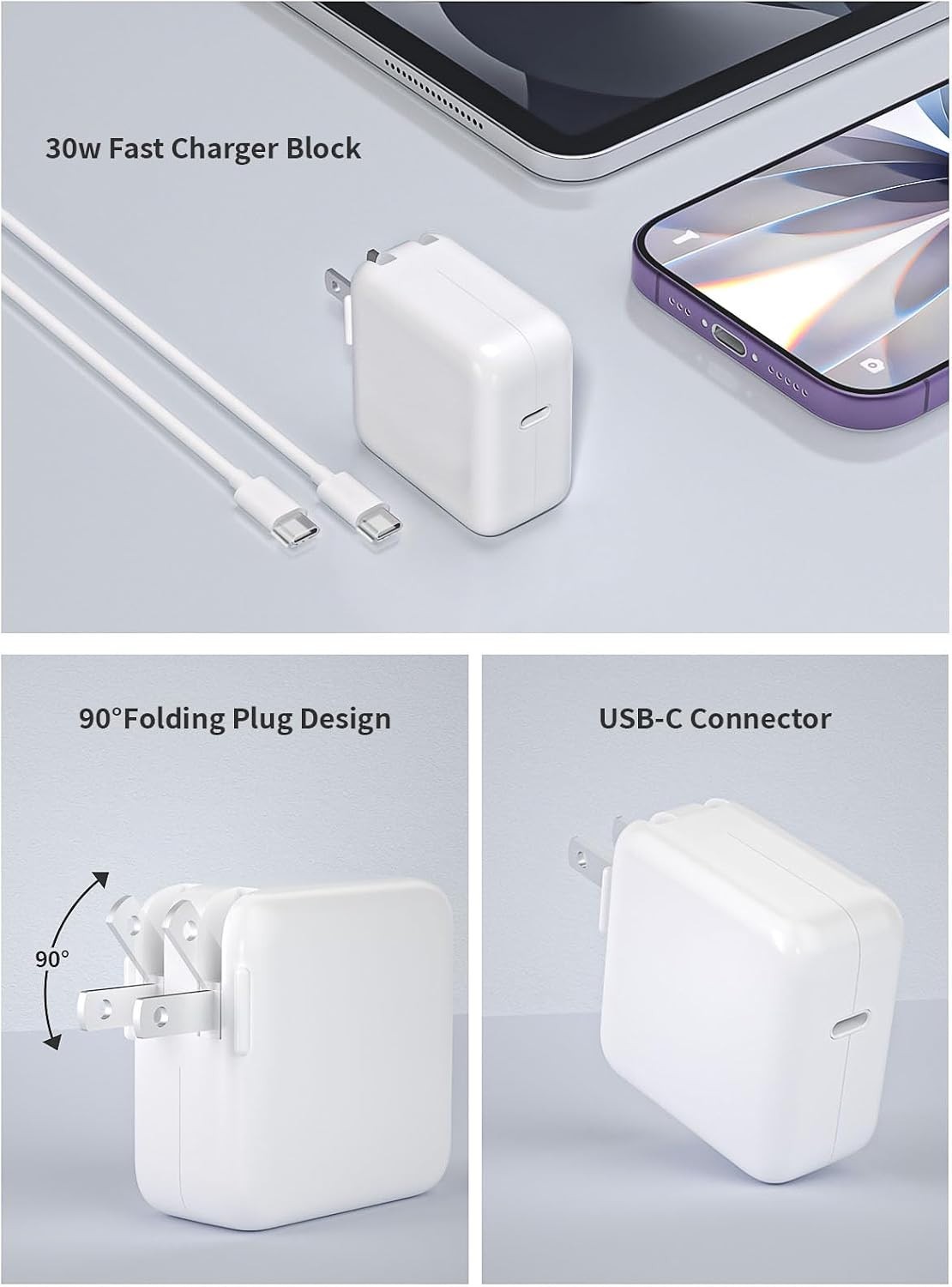 Apple 30W USB-C Power Adapter & 10FT Cable – Fast Charge Your MacBook & iPhone
