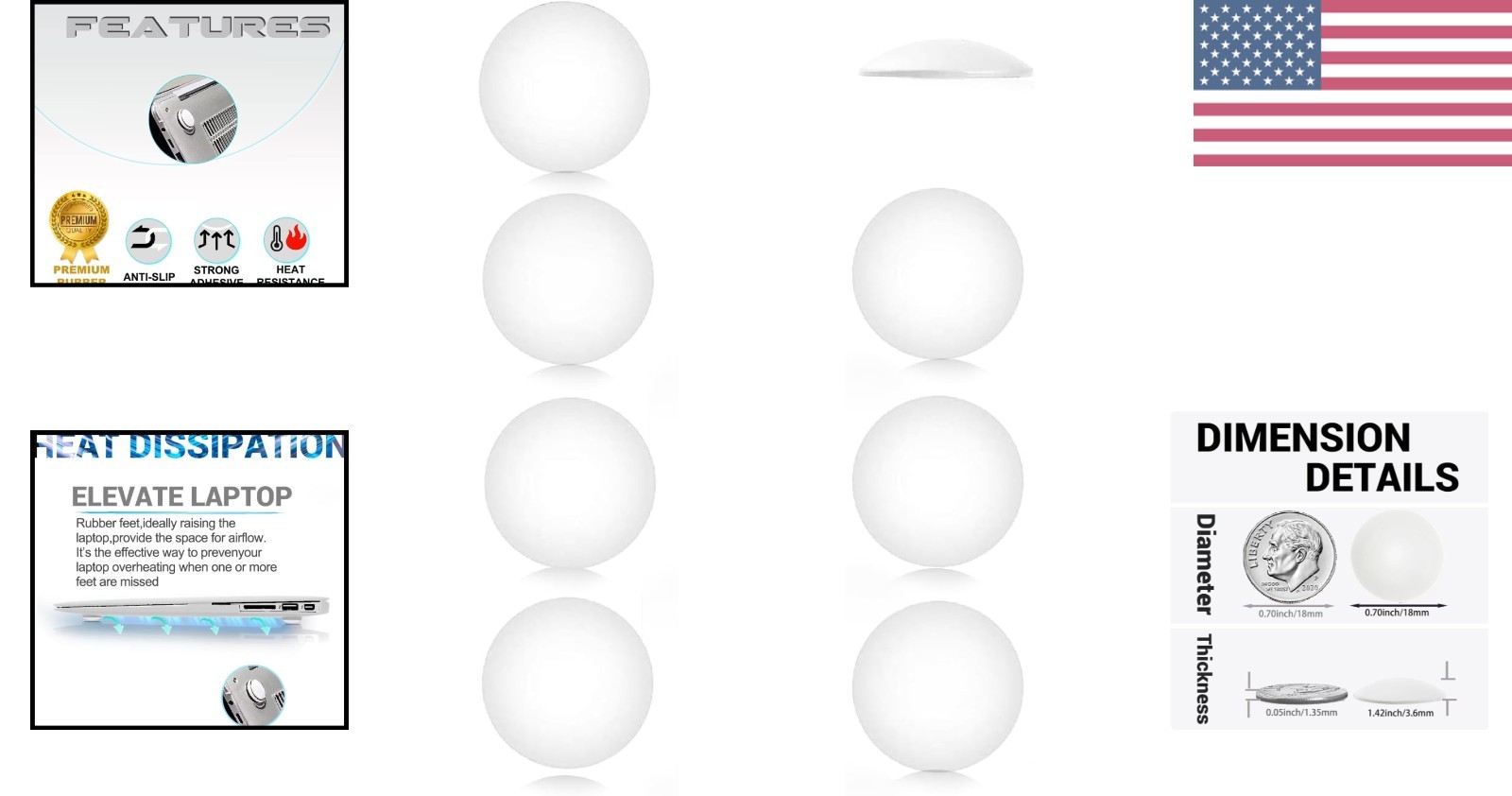 White Silicone Laptop Rubber Feet, 0.7 Inch – 8 Pcs Universal Non-Slip Pads