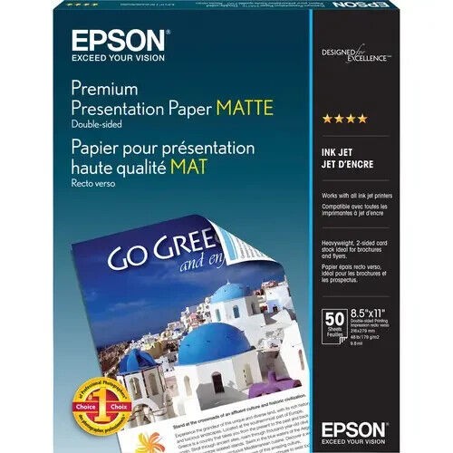Epson S041568 50 Sheet 8.5″x11″ Double Sided Matte Paper 103 Bright 44 lbs White