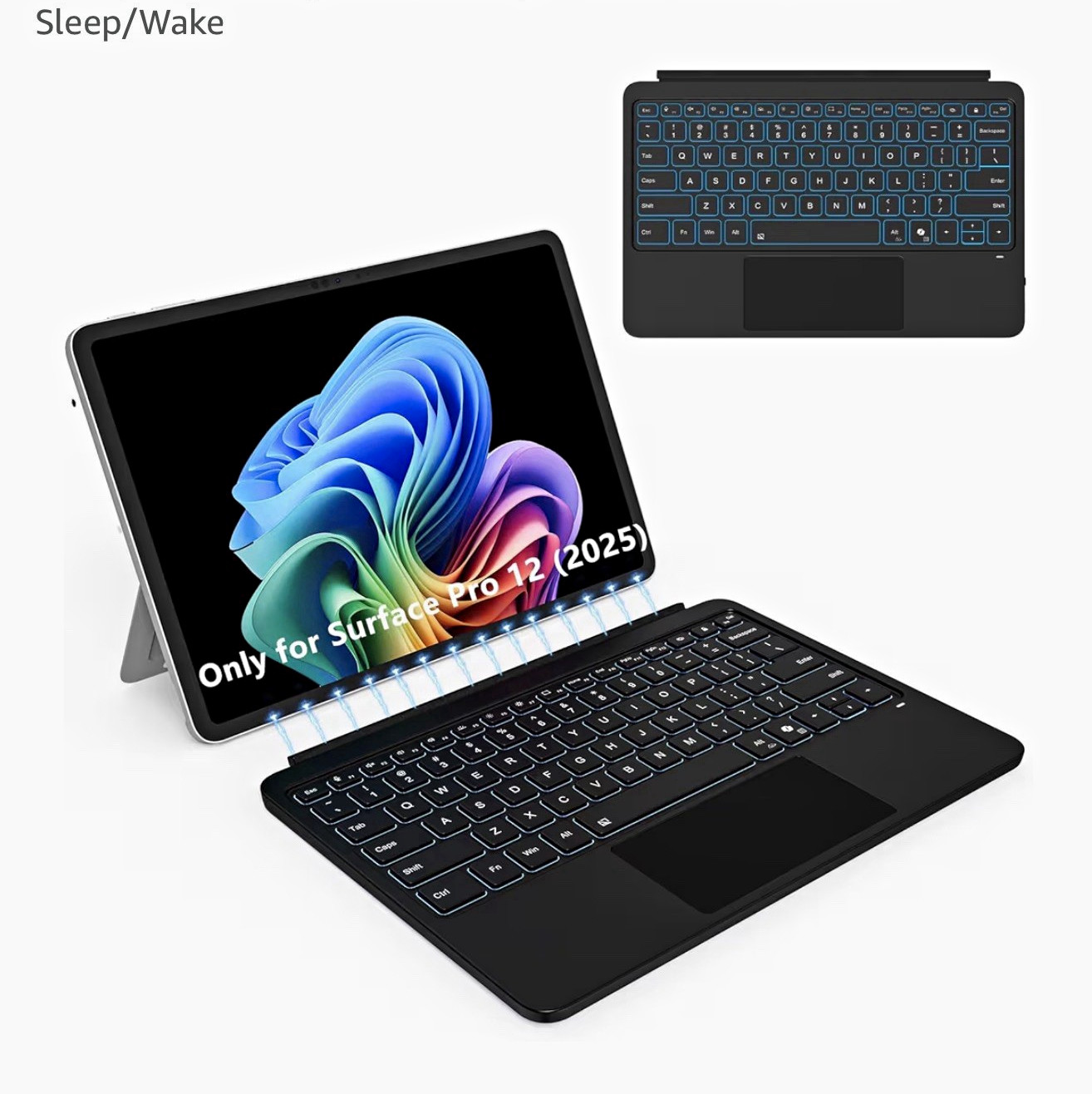 Foeytaody Keyboard Dock for Surface Pro 12 Touchpad Magnetic Bluetooth Black