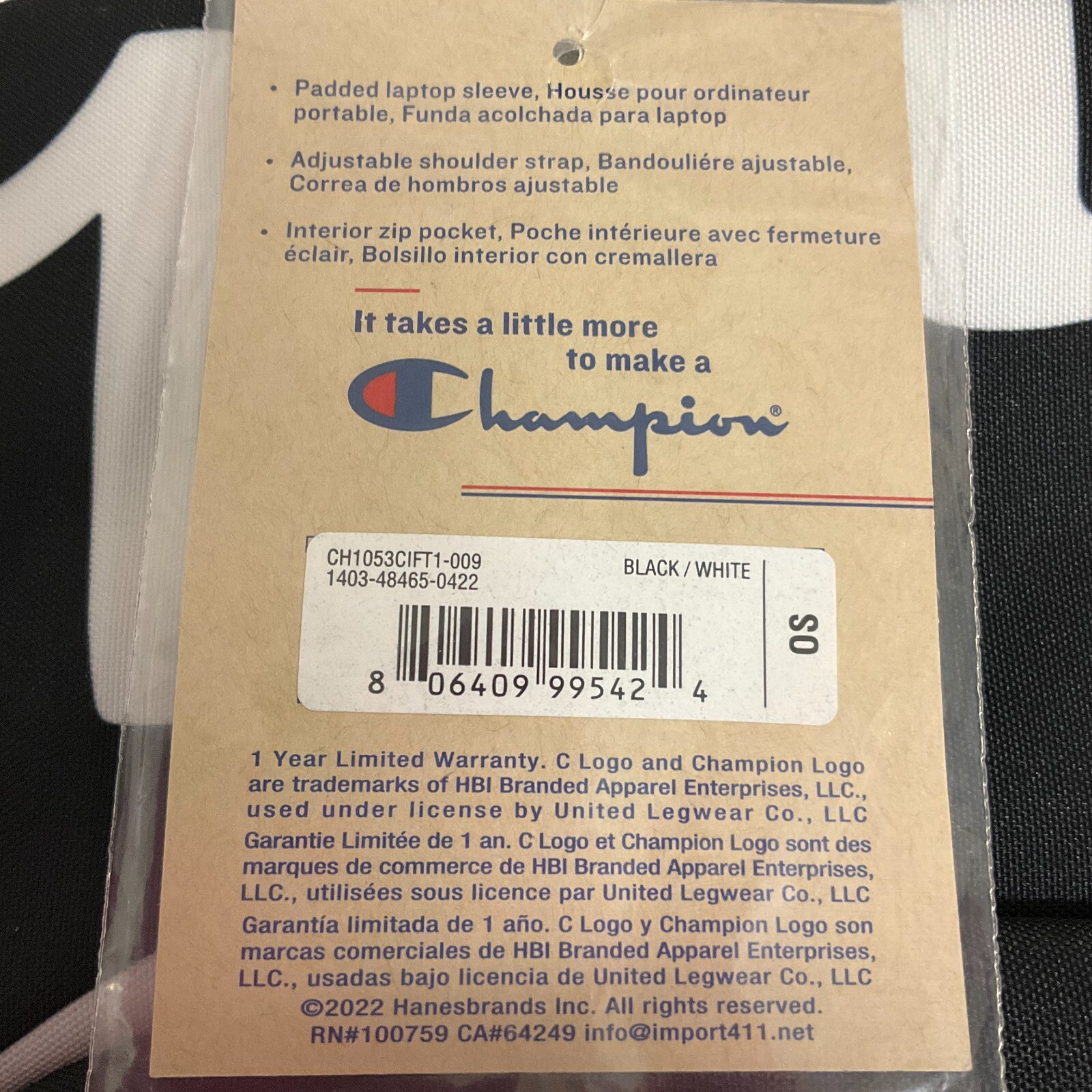 Champion Backpack Supercize Black White Fits 15 Inch Laptop One Size