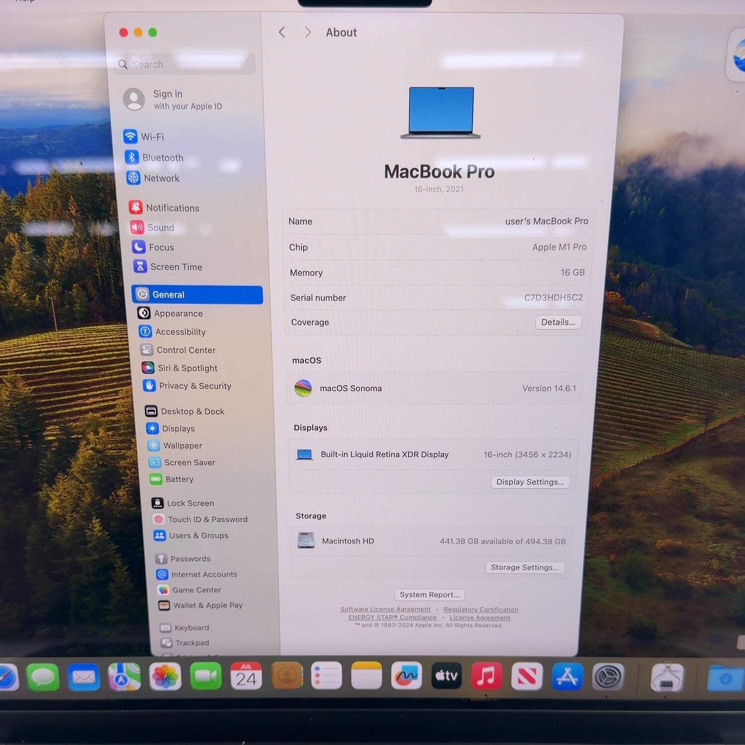 2021 Apple MacBook Pro 16″ M1 Pro 16C GPU 3.2GHz 16GB RAM 512GB SSD A2485