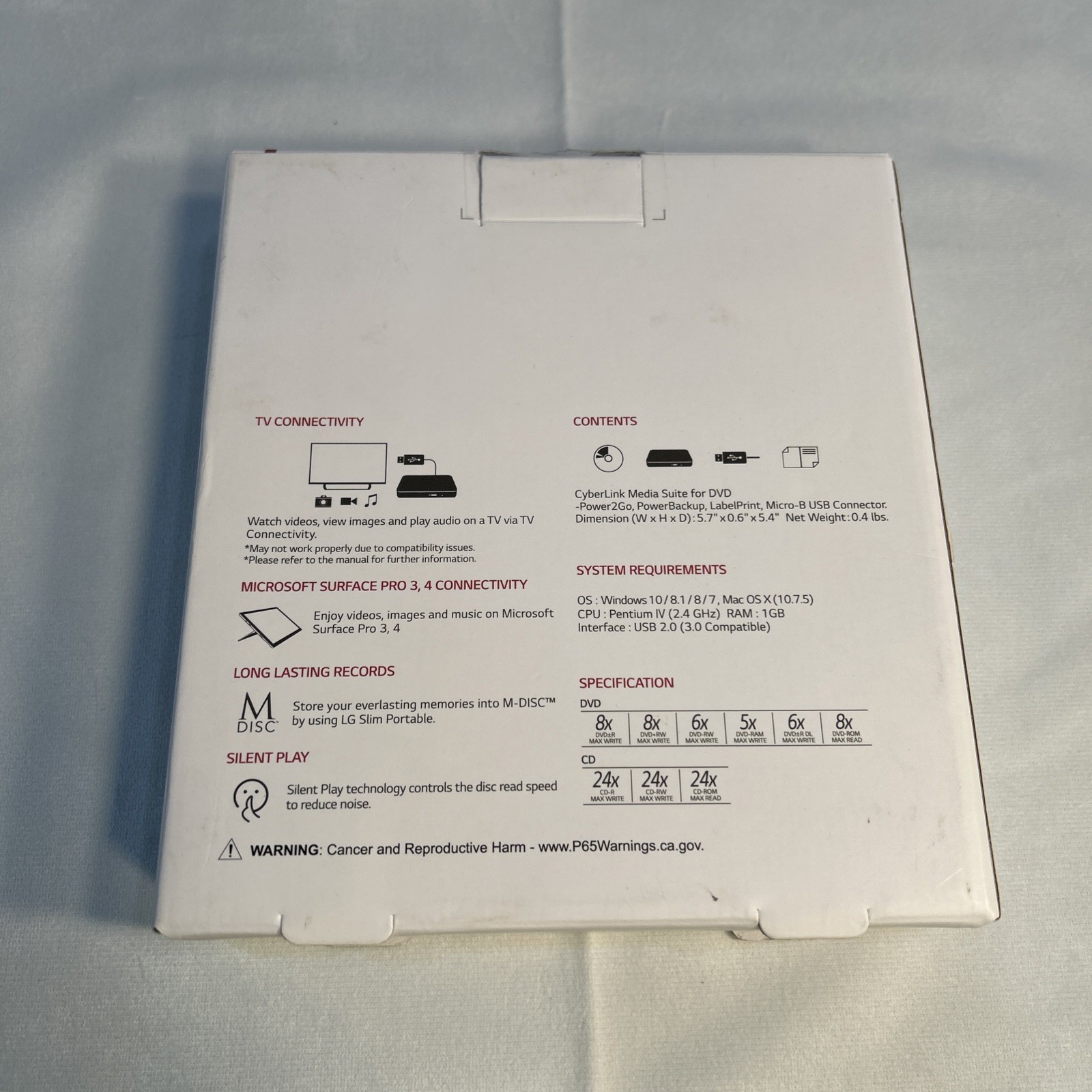 LG Ultra Slim Portable DVD Writer SP80NB80 – open box Mac/ Windows 10 Compatible