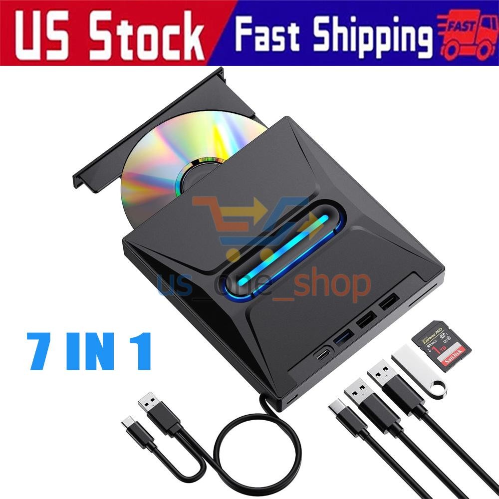 7 in 1 External USB 3.0 DVD CD RW Writer Drive Burner Reader Player For Laptop