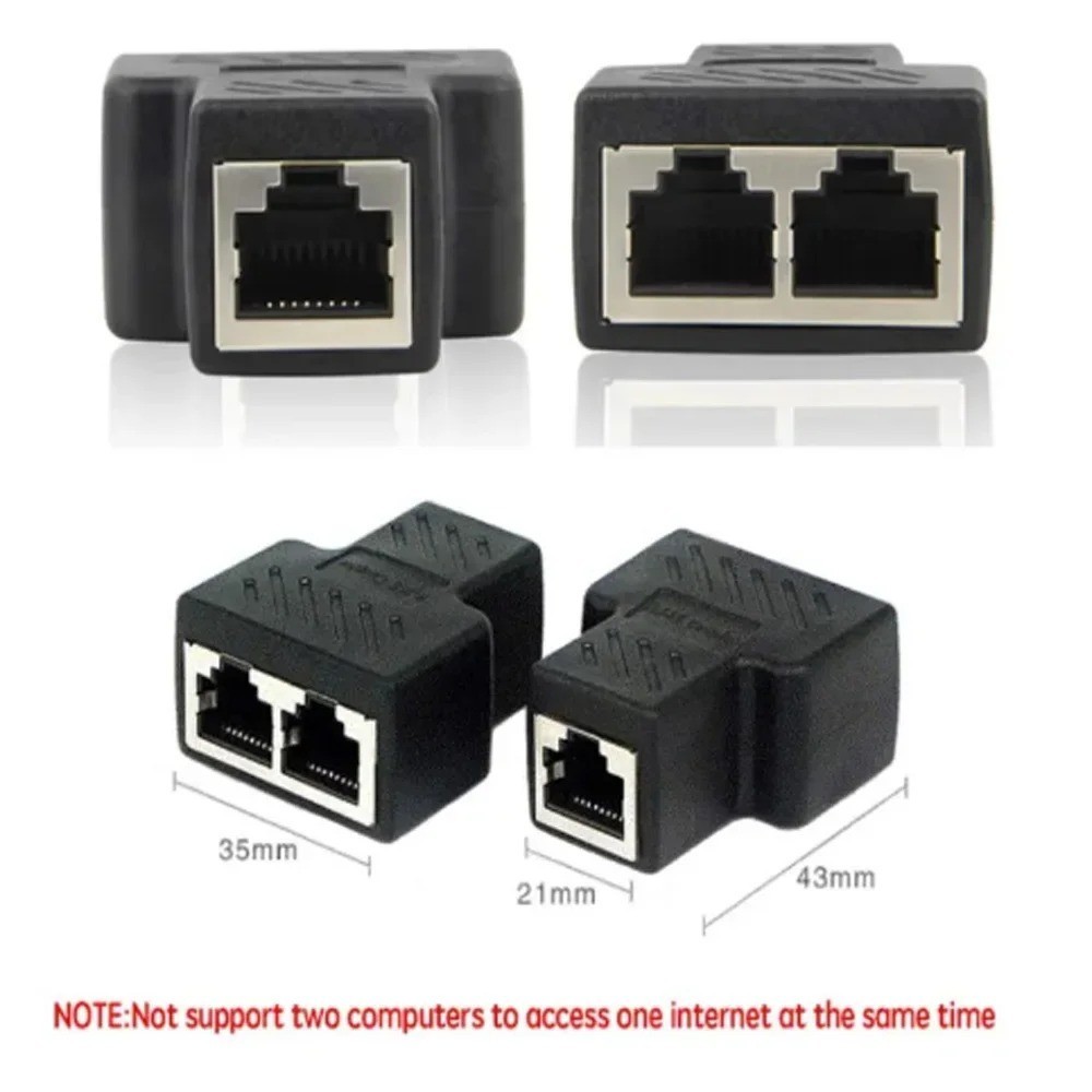 RJ45 Splitter Adapter 1 to 2 Ways Dual Female Port CAT6/5/7 LAN Ethernet Cable