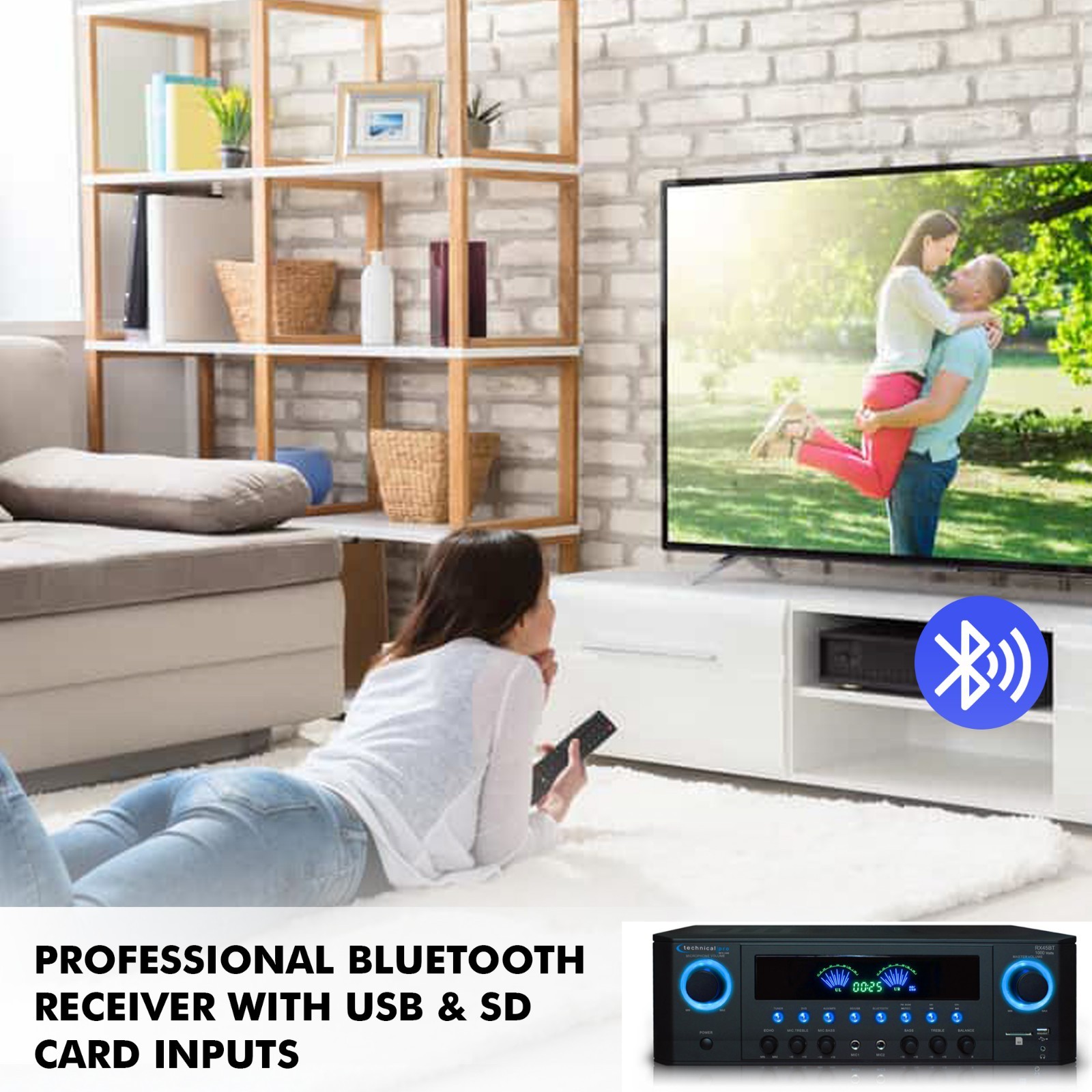 TPro 1000W Bluetooth Receiver with USB & SD Card Inputs for Home Audio Stereo
