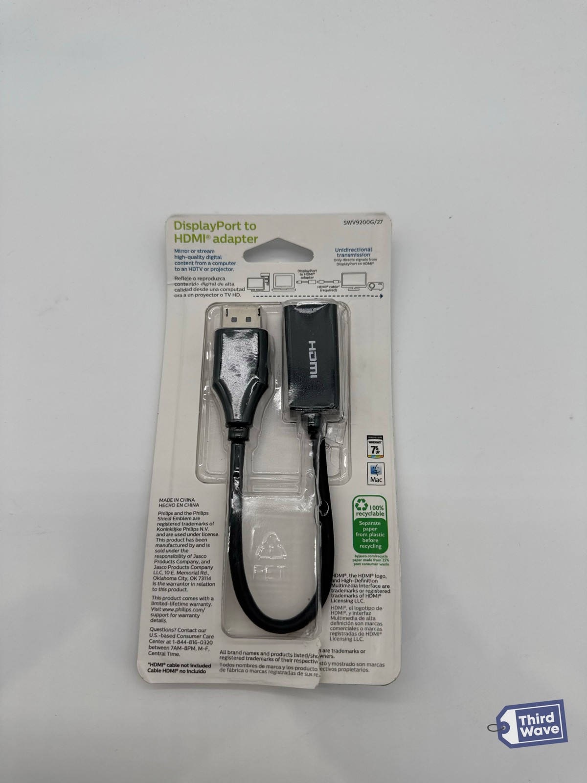 Philips DisplayPort to HDMI Adapter 4K 1080p Unidirectional Black