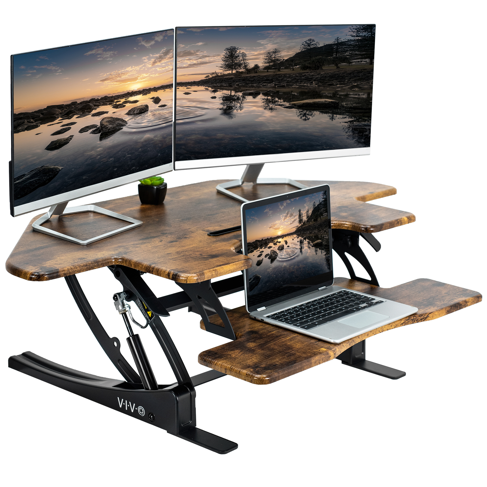 VIVO Rustic Vintage Brown Corner Height Adjustable Sit to Stand Tabletop Desk