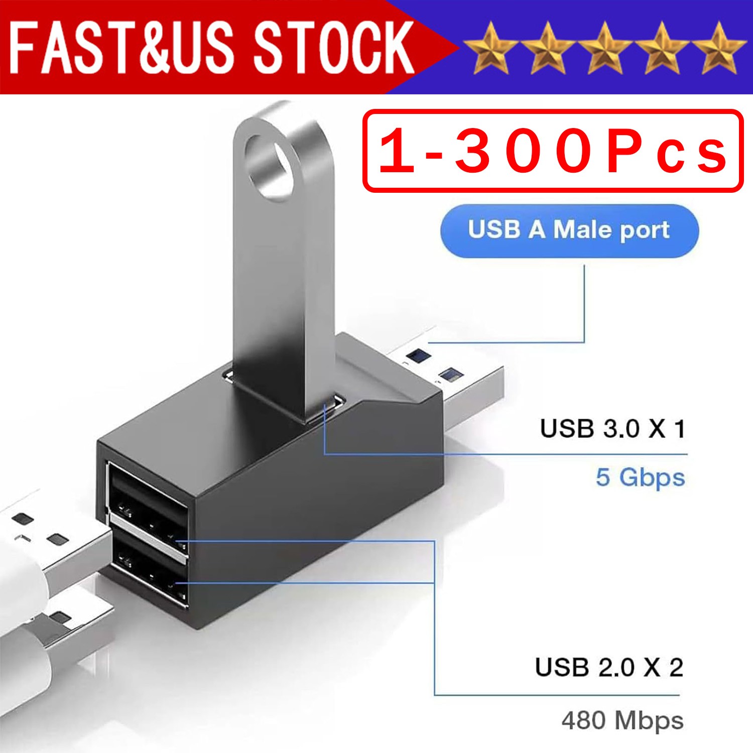 USB 3.0 Hub Splitter For PC Mac MacBook Notebook Laptop Desktop Portable Lot