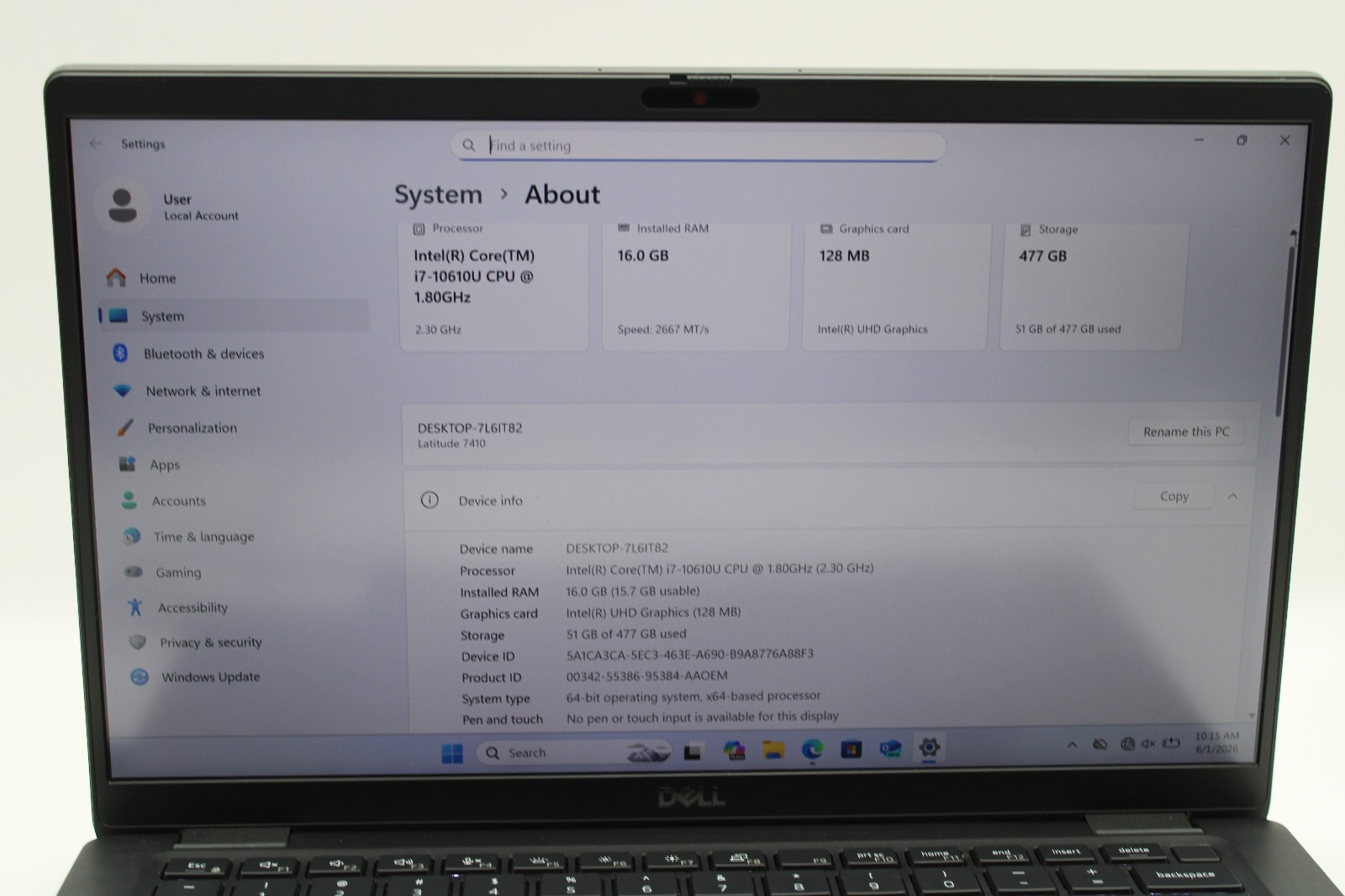 Dell Latitude 7410 i7-10610U @ 1.8 GHz 16GB RAM 512GB SSD Win11Pro