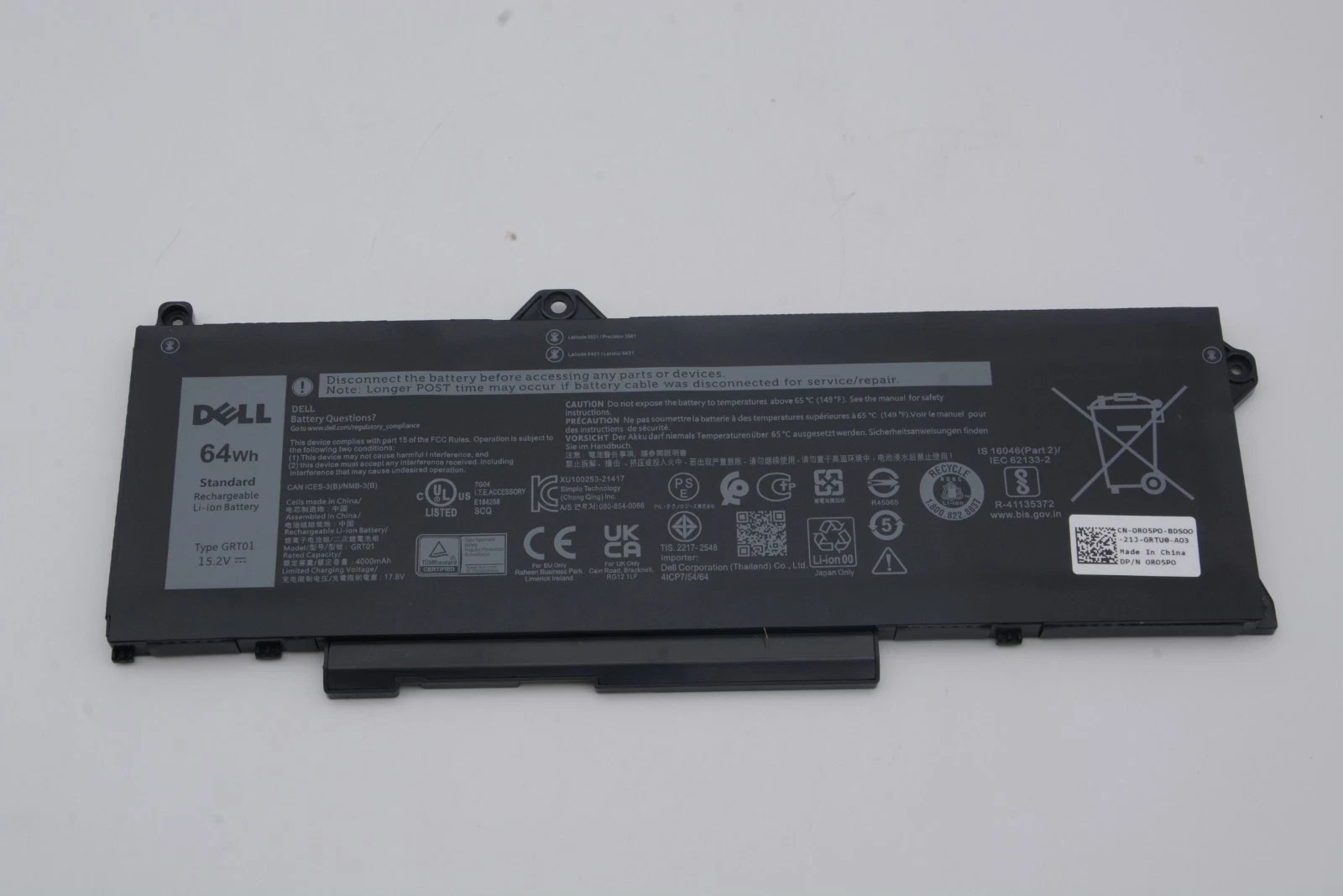Genuine GRT01 R05P0 Battery For Dell Precision 3470 3561 Latitude 5421 5521 64W