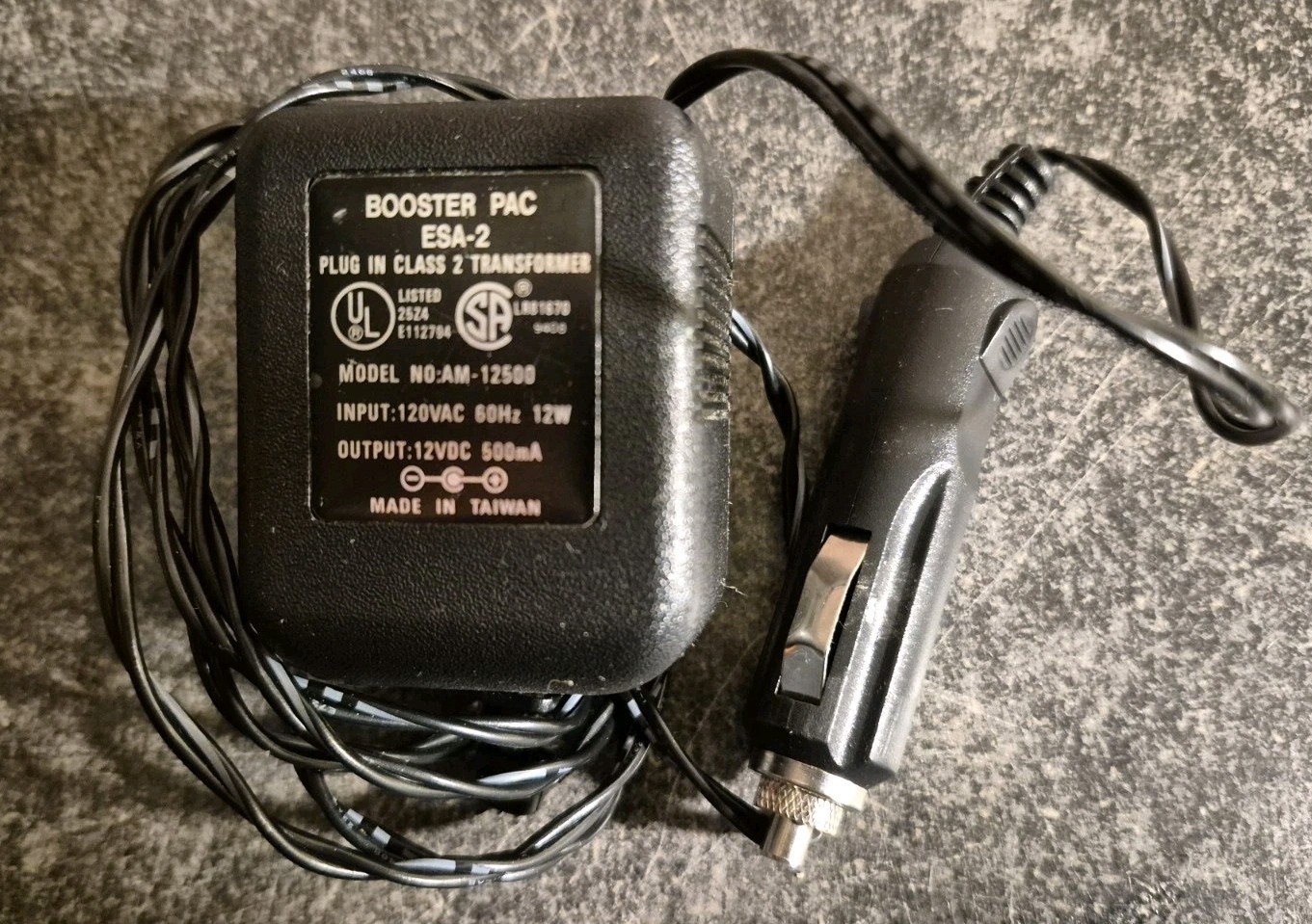 BOOSTER-PAC AC Adapter Power Supply 12VDC 500mA w automotive plug AM-12500 ESA-2