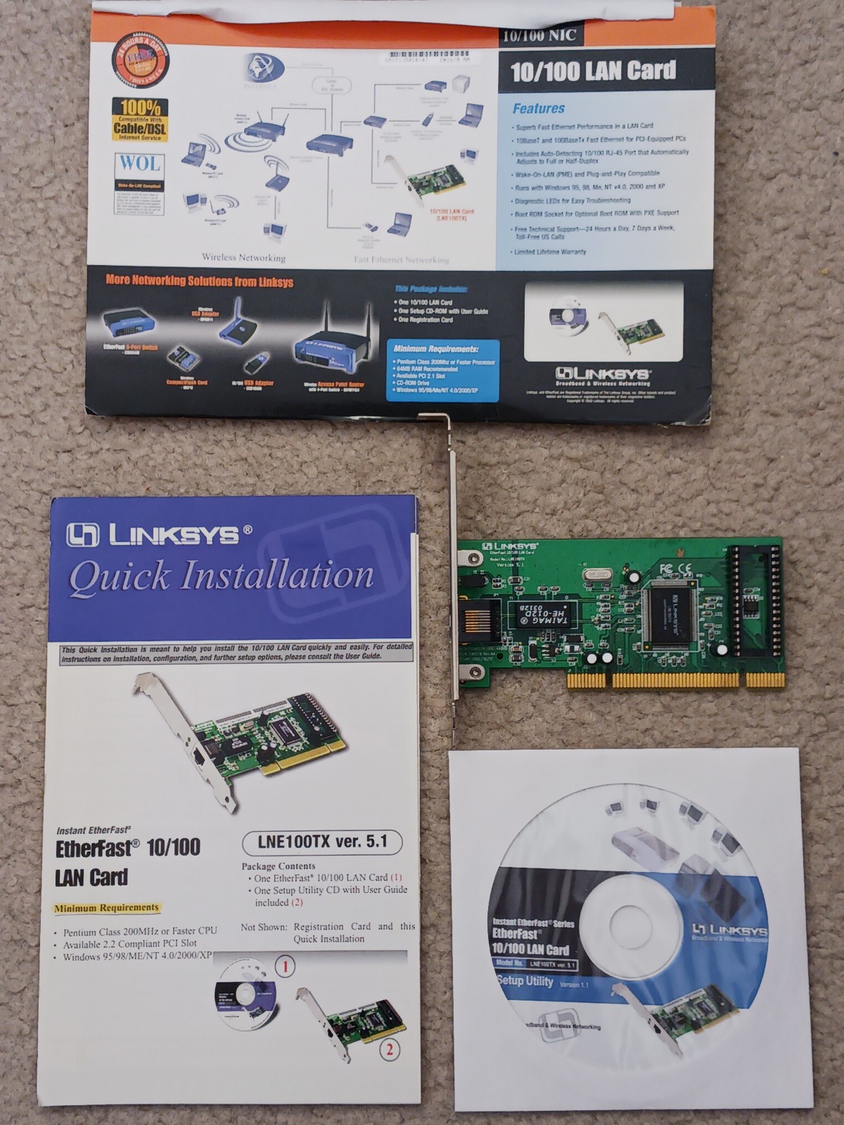 LINKSYS LNE100TX 10/100 Mbps PCI 2.1 Network Ethernet Adapter Card