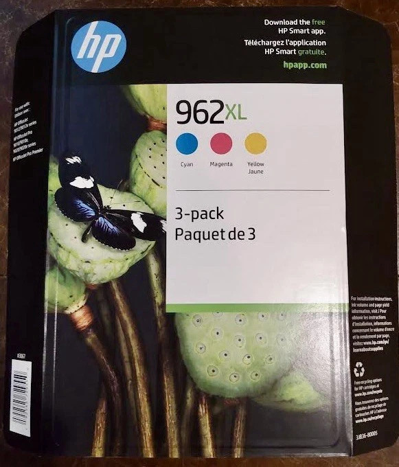 HP 962XL High Yield 3 Pack Cyan/Mag/Yellow Original Ink Cartridges NEW Exp 2027+