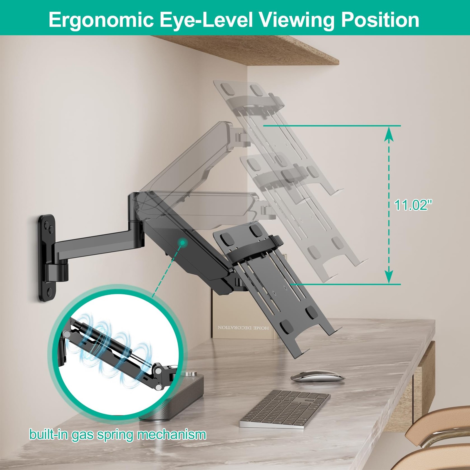 Laptop Wall Mount, 2-in-1 Gas Spring Wall Holder with Vented Tray for 12″-17″…