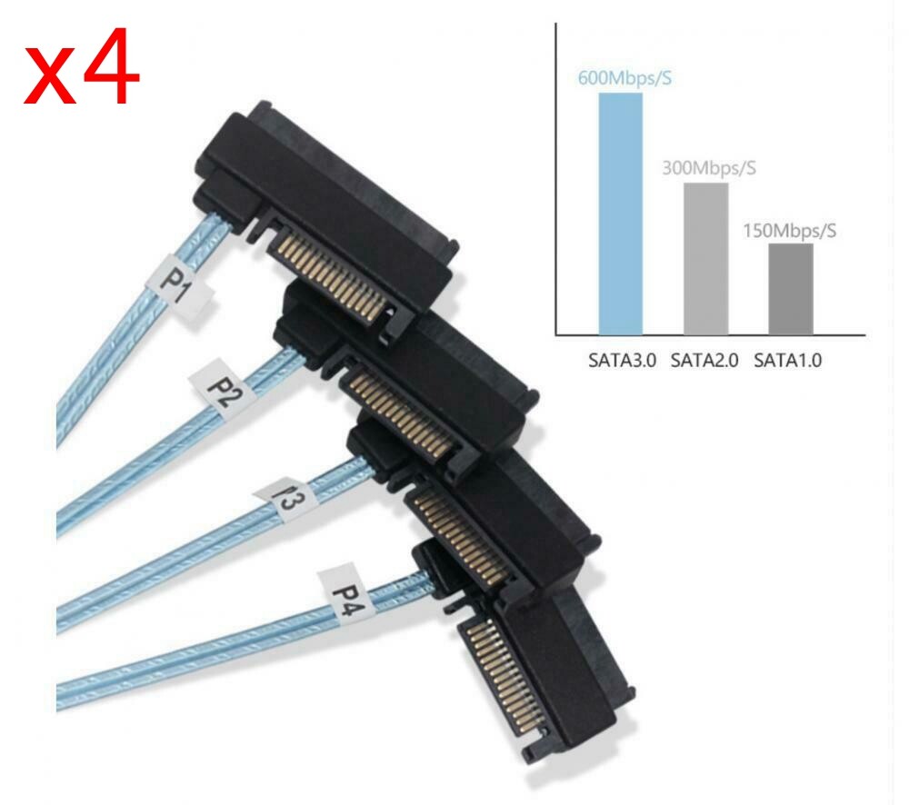 4Pcs SFF-8643 Internal Mini SAS to 4*29pin SFF-8482 Connectors W/SAS 15pin Cable