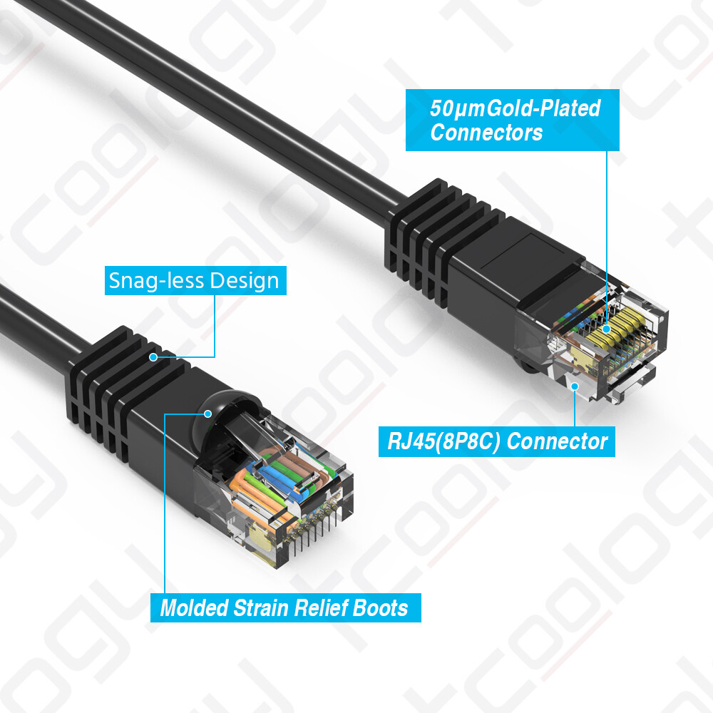 [UL Listed] TCoology Cat6 Patch Cord Booted Cable 24 AWG 550mhz UTP- 10 Pack Lot